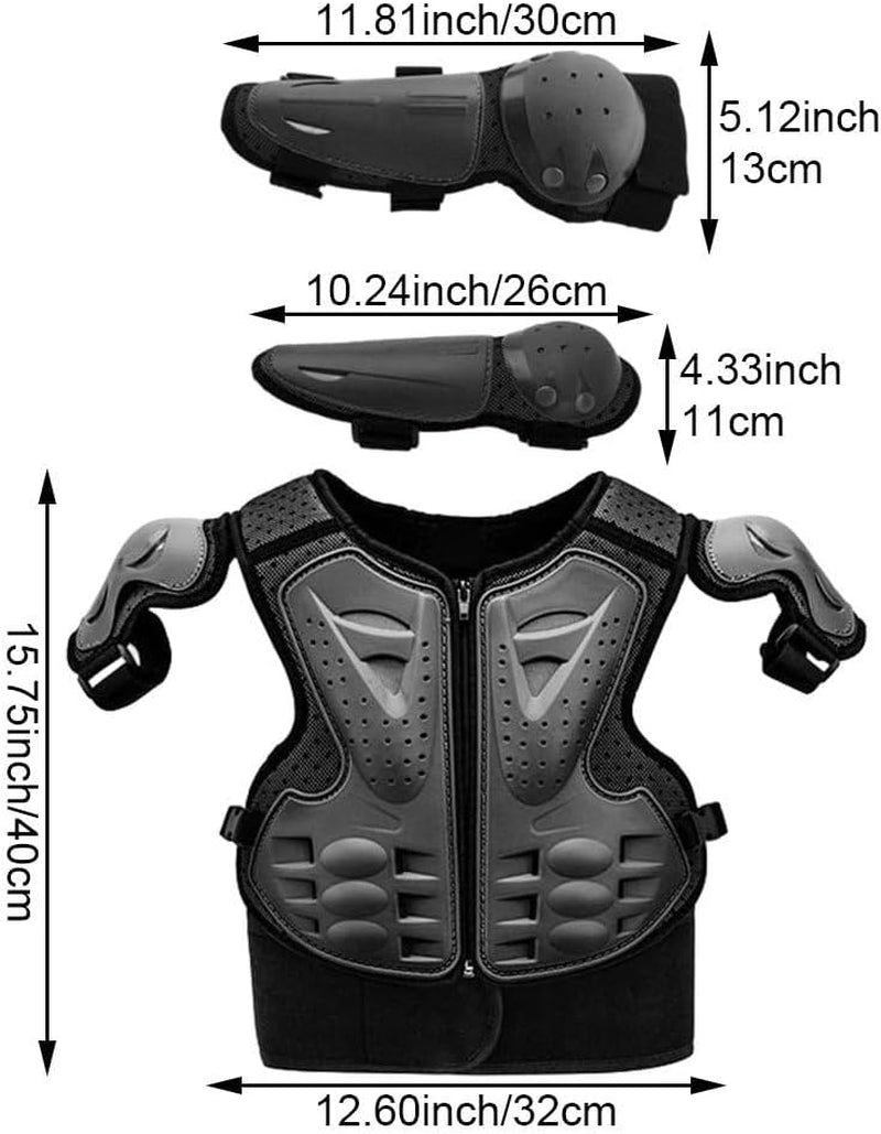 Kids Dirt Bike & Motorcycle Body Armour Set – Protective Vest with Knee & Elbow Pads | Full Riding Gear for Children Ages 6–13 | Black