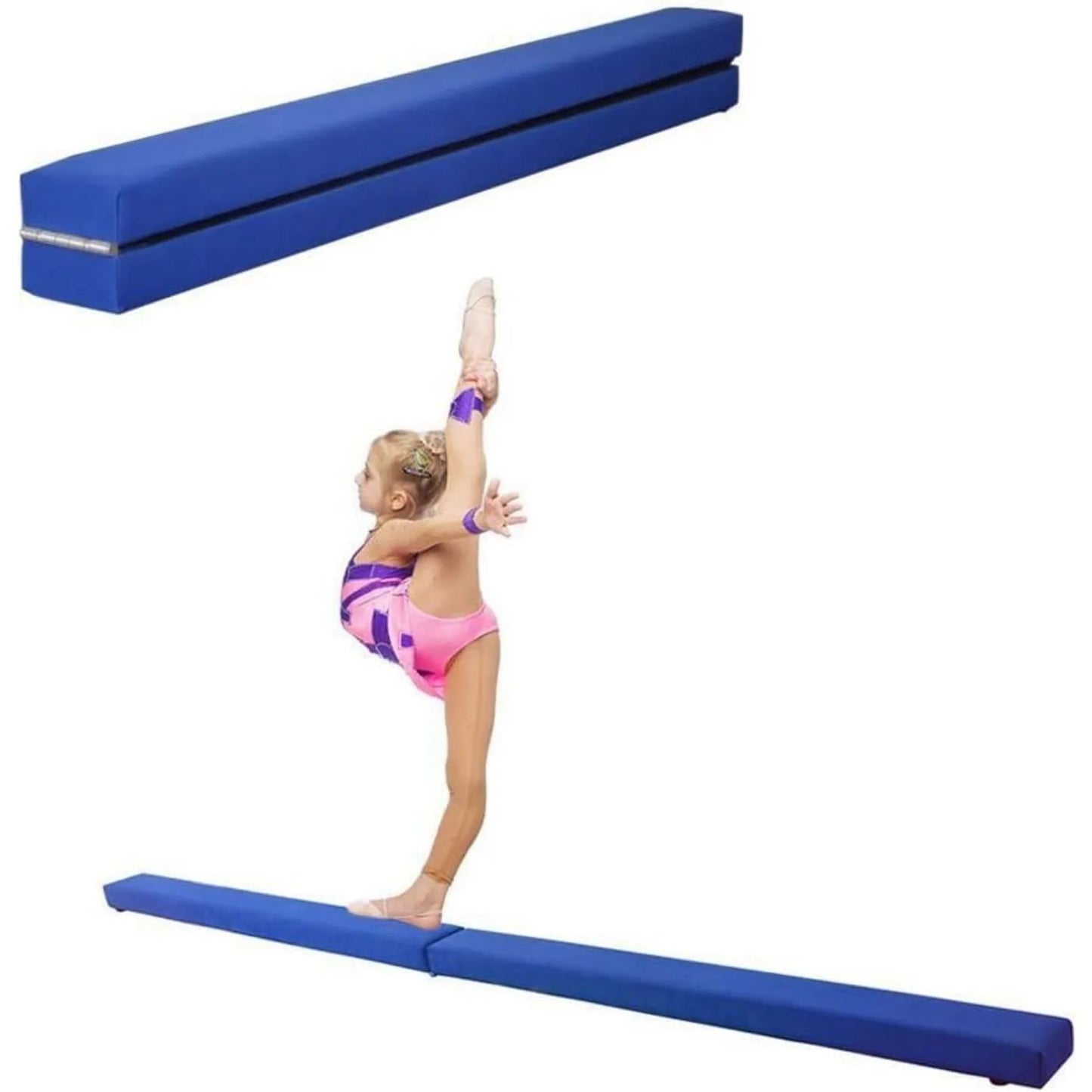 Folding Gymnastics Balance Beam 7FT Kids Training Beam Faux Suede for Home Gym Exercise
