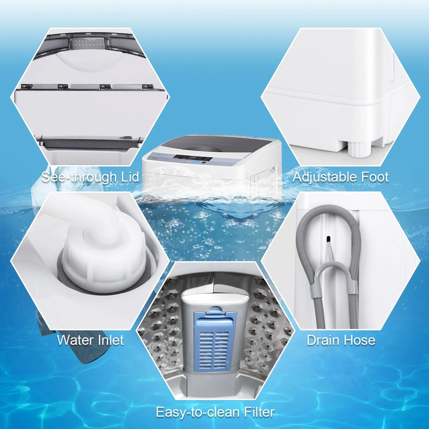 Portable Washing Machine Featuring 8 Water Levels and 10 Washing Programs