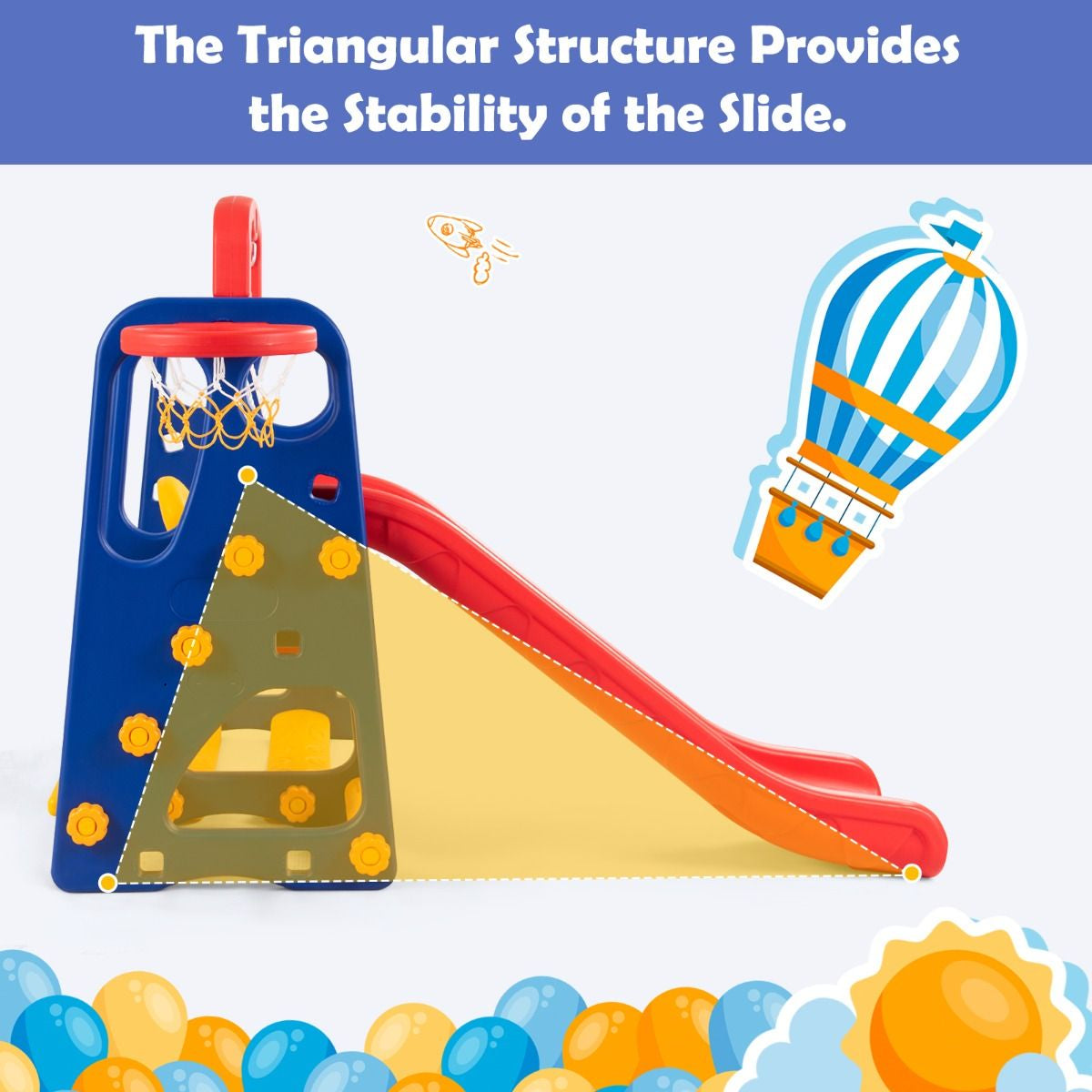 Toddler Slide, Swing, and Basketball Hoop Playset - 3-in-1 Activity Center