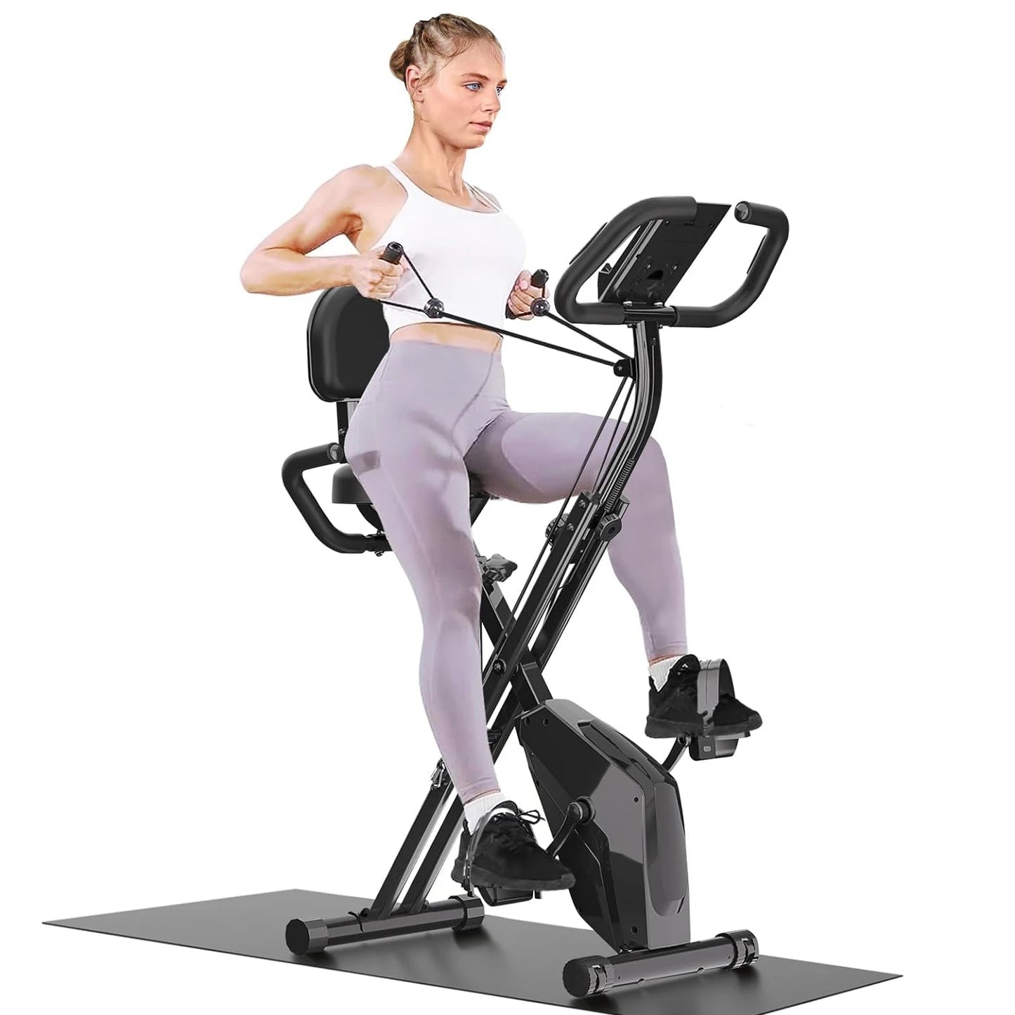 Foldable Exercise Bike 8 Resistance Exercise Bike with Heart Rate Sensors Fitness Bike LCD Stationary Fitness Bicycle for Indoor