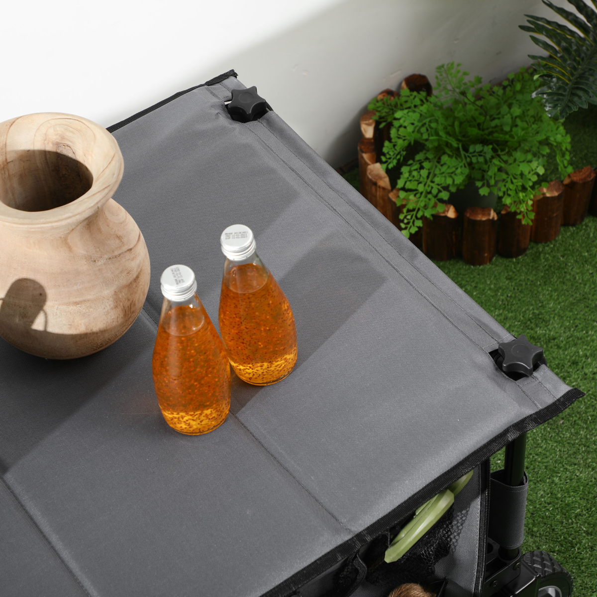 Folding Garden Trolley – Collapsible Camping Wagon with Steel Frame & Cover, Dark Grey