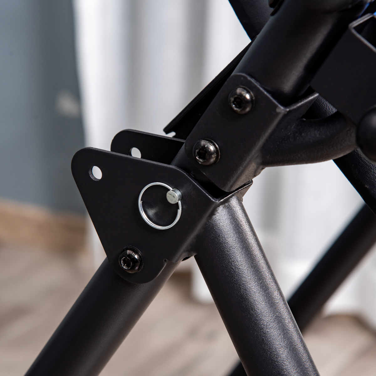 HOMCOM Foldable Gravity Inversion Table – Adjustable Fitness Bench with Soft Ankle Cushions, Black/Blue