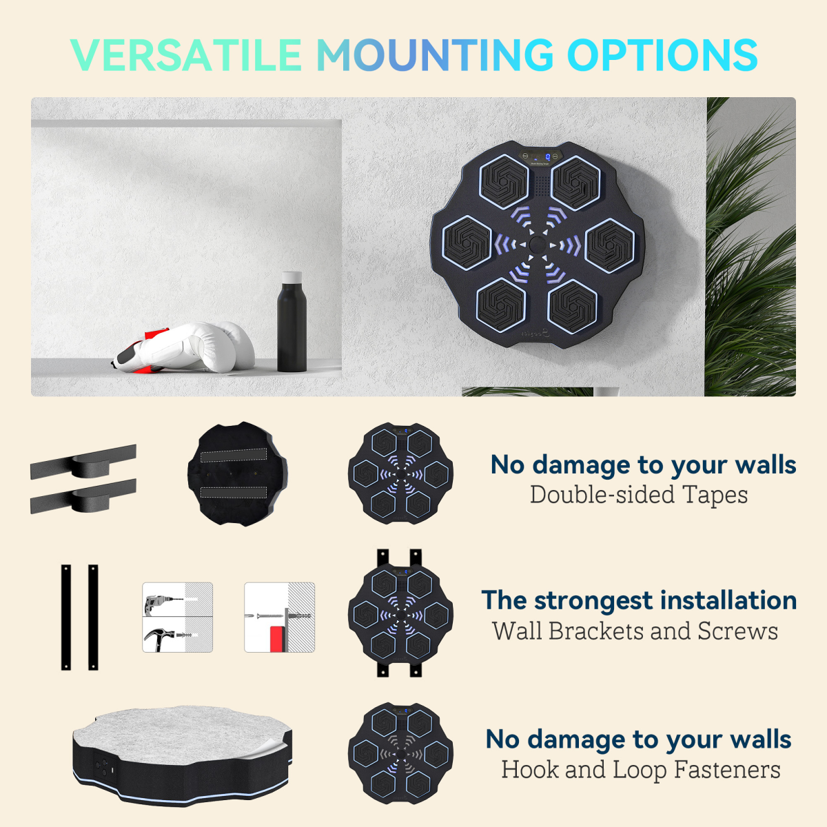 Music Boxing Machine with Bluetooth, LED Lights & Punch Tracking – Wall-Mounted Training Pad