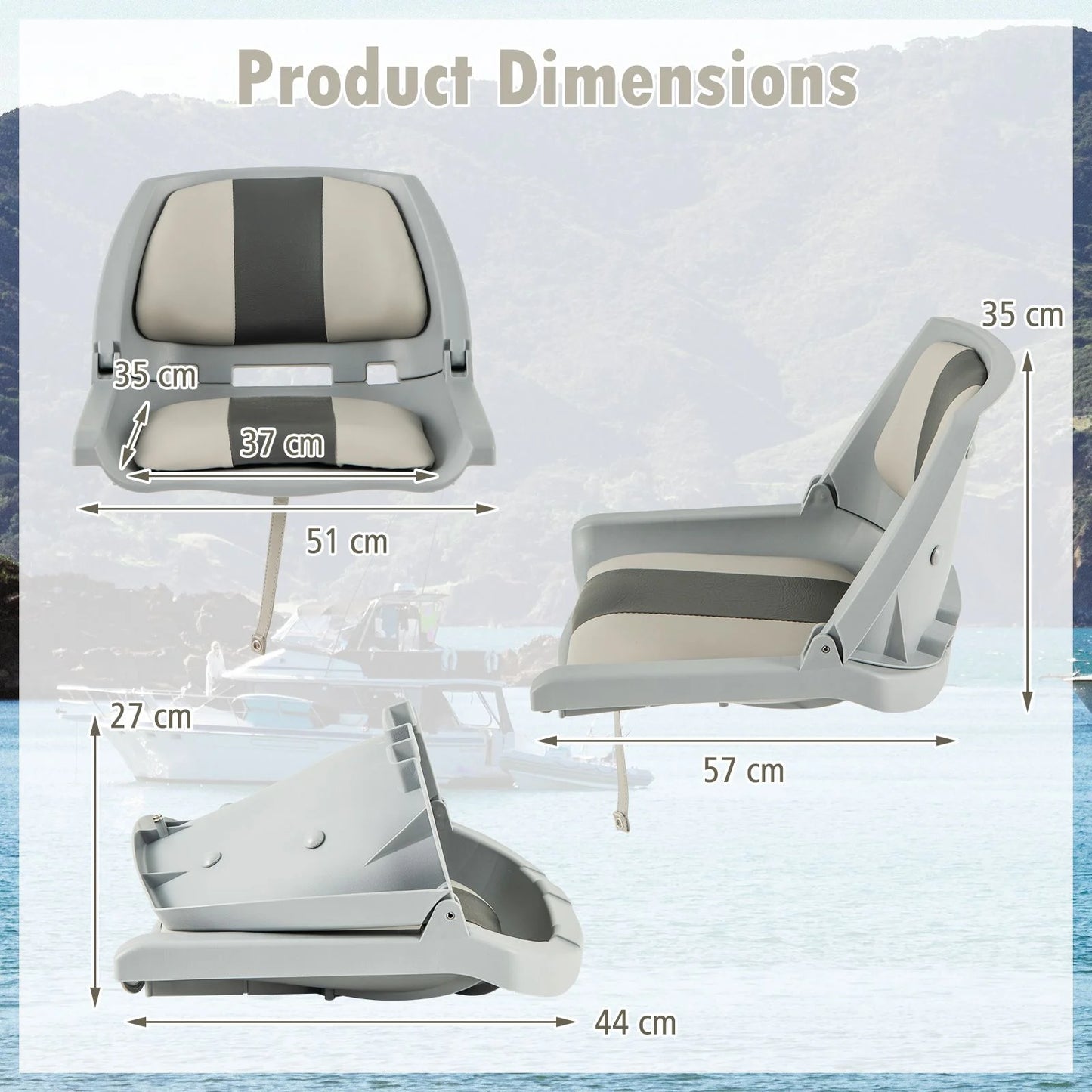 Folding Low Back Boat Seat with Mounting Hardware for Fishing Applications