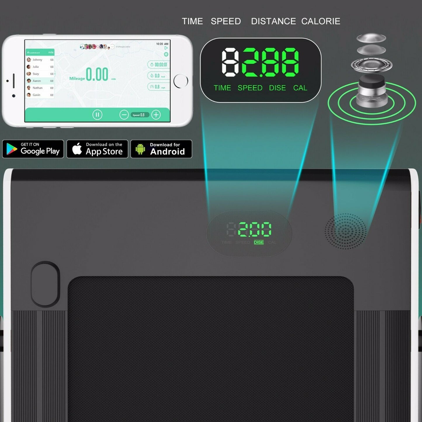 1-12Kph Folding Electric Treadmill with Bluetooth Capability