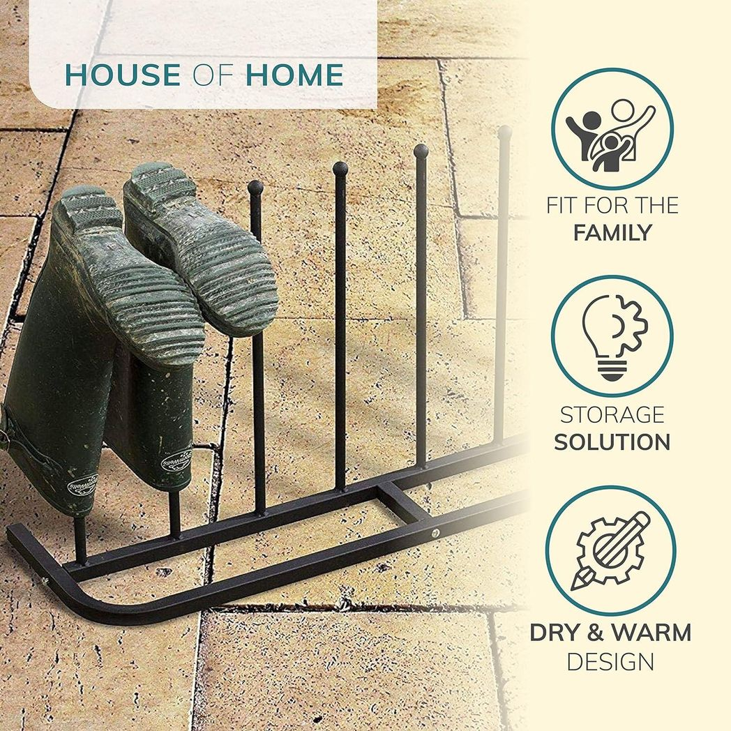 Black Metal Boot Rack – 4 Pair Welly & Shoe Storage Stand, Powder-Coated Steel