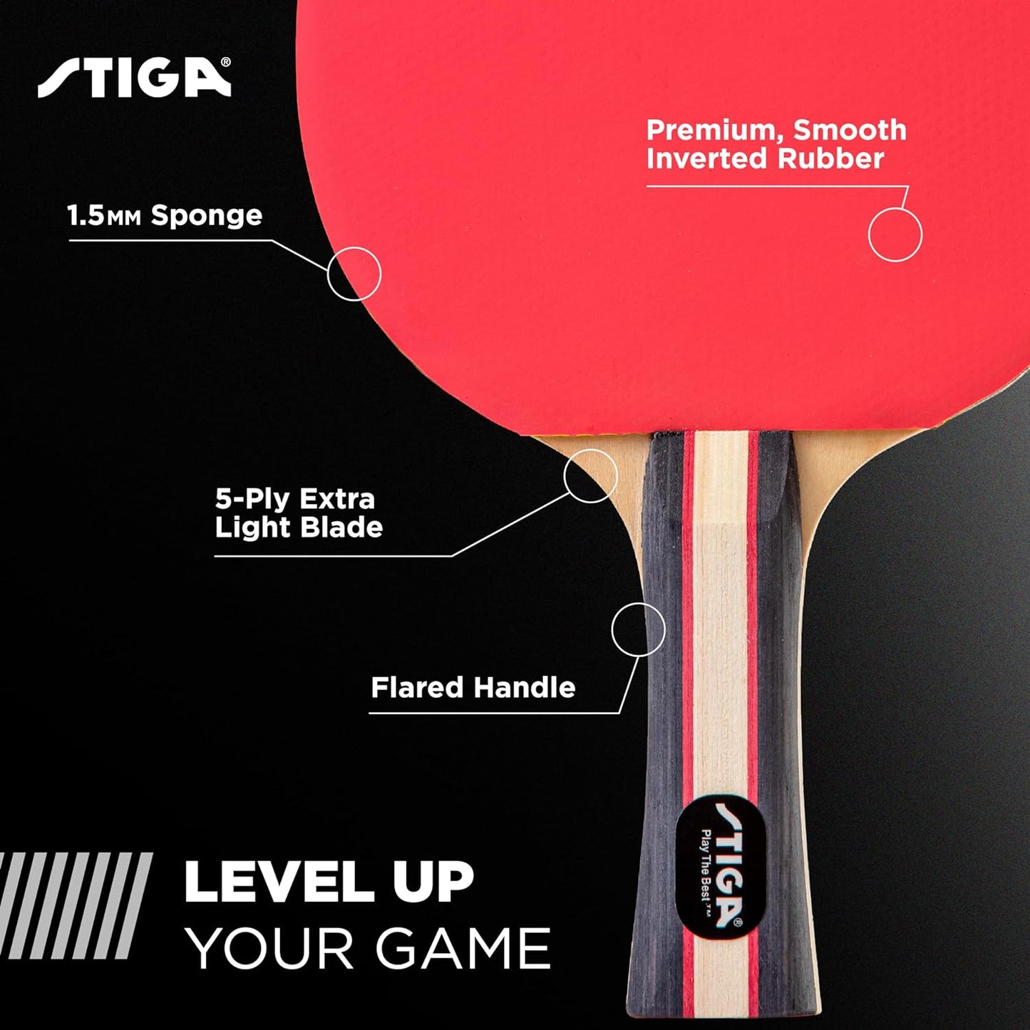 STIGA Performance 2- or 4-Player Table Tennis Set – USATT-Approved Rackets & 3-Star Balls | 5-Ply Blade, Flared Handle | Advanced Spin, Speed & Control