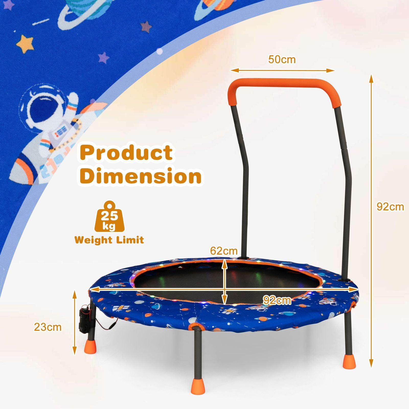 Children's Mini Trampoline with LED Lights and Safety Handle