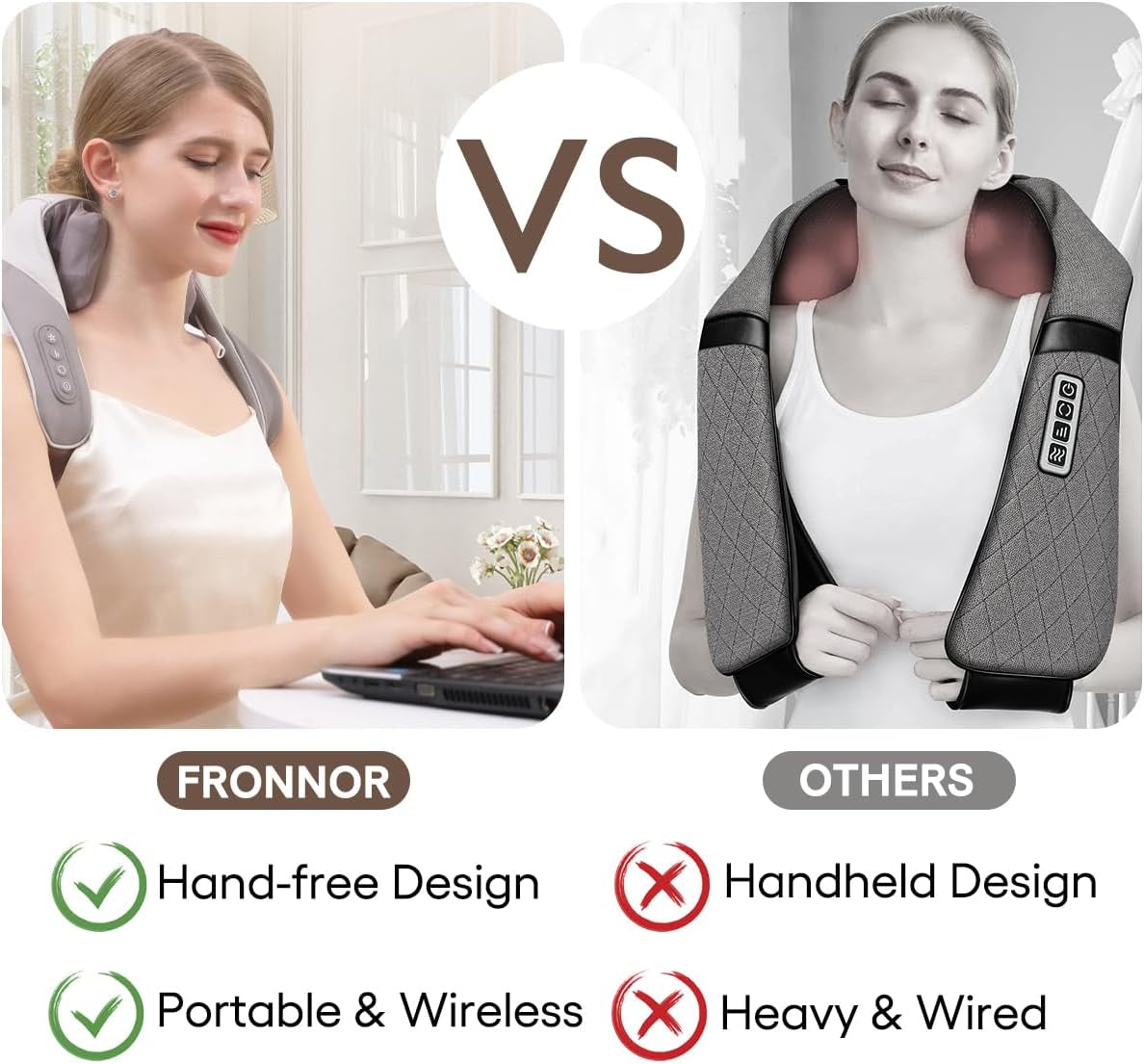 Wireless Neck & Shoulder Massager with Heat – Portable Deep Tissue Shiatsu Massage Device for Neck, Back & Legs | 2 Modes, 2 Intensity Levels | Pain & Tension Relief for Home, Car & Office (Apricot)