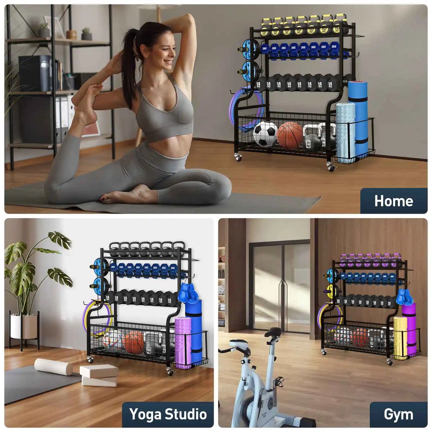 New Dumbbell Storage Rack Weight Rack Gym Accessories with Caster Wheels Home Gym Storage Organizer for Fitness Equipment
