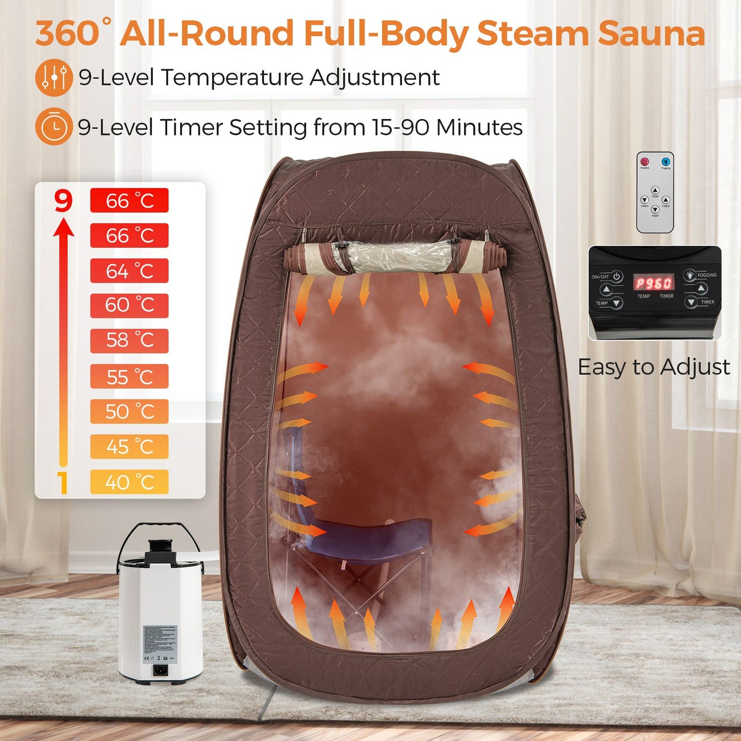 Portable Steam Sauna Tent with 1000W Steam Generator and Chair, 3L Capacity