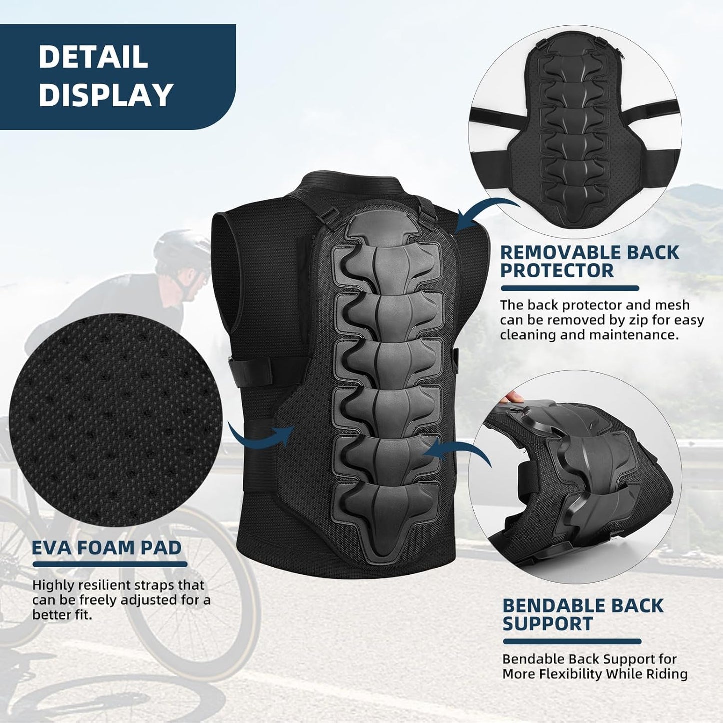 Motorcycle Body Armour Vest | Adult Chest, Back & Spine Protector | Lightweight Motocross & Skiing Protective Gear