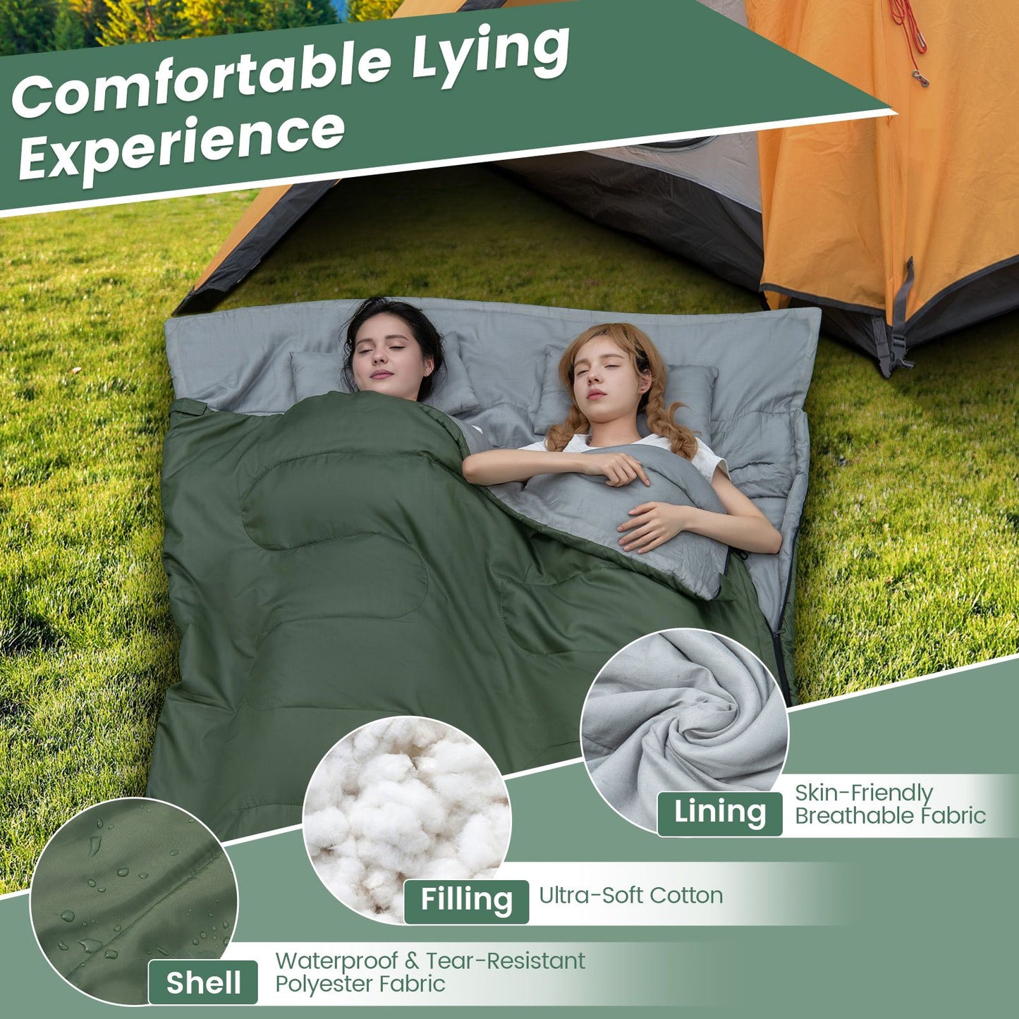 Extra Large Waterproof Double Sleeping Bag with Carrying Bag