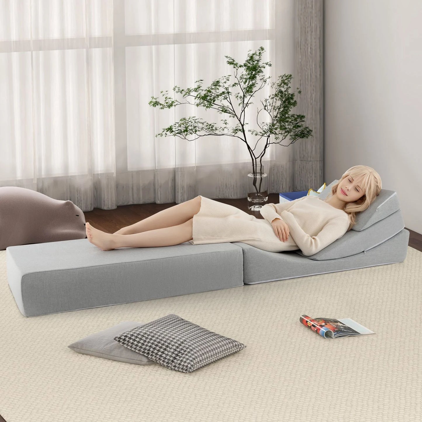 Convertible Sofa Bed with High-Density Foam Mattress