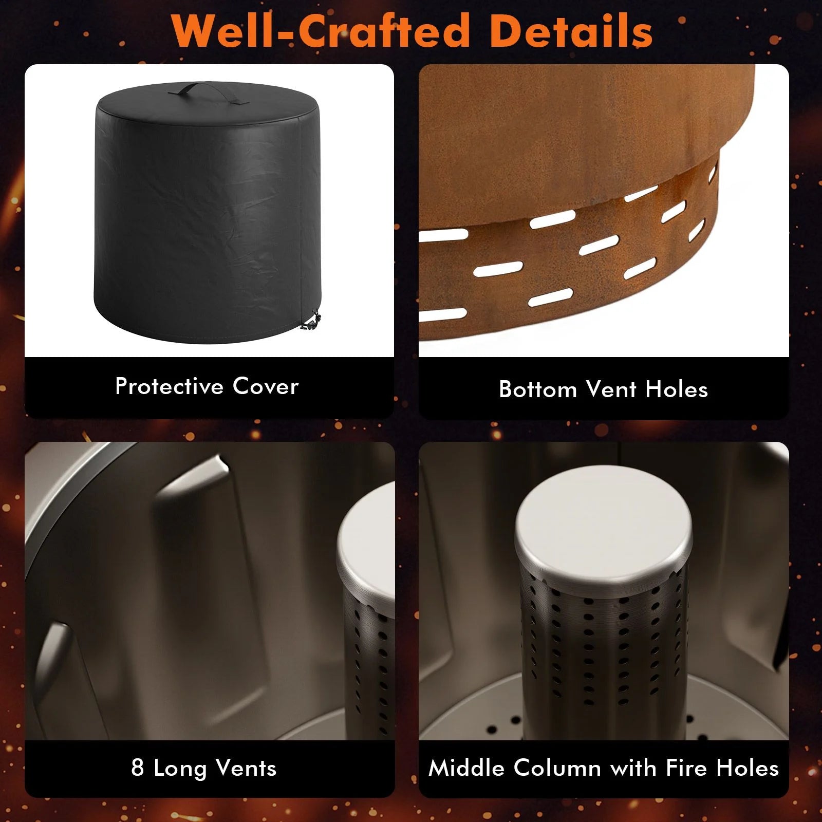 49 cm Smokeless Stainless Steel Fire Pit with Weather-Resistant Steel Exterior