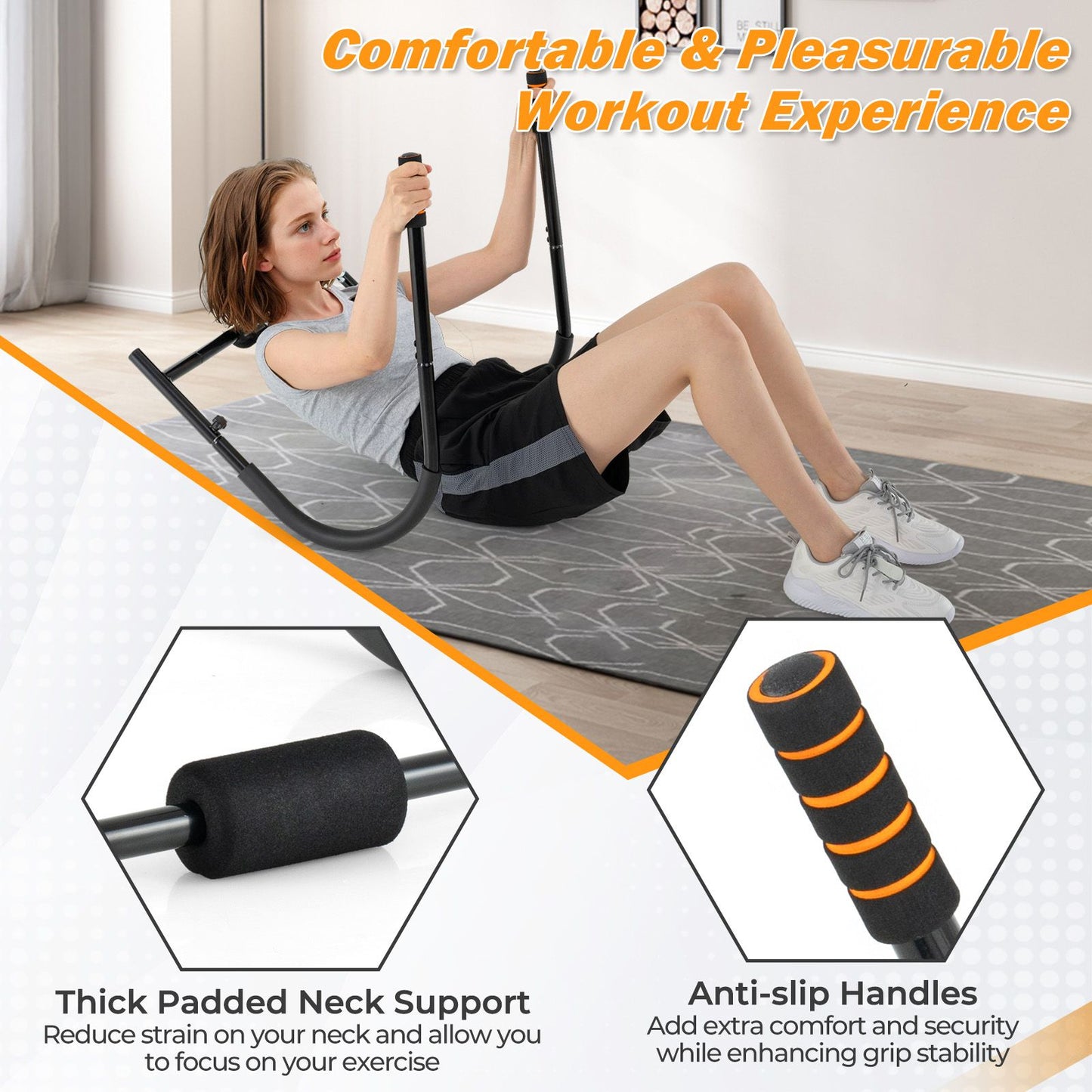 Foldable Ab Trainer with Padded Headrest and Handles for Whole Body Workout