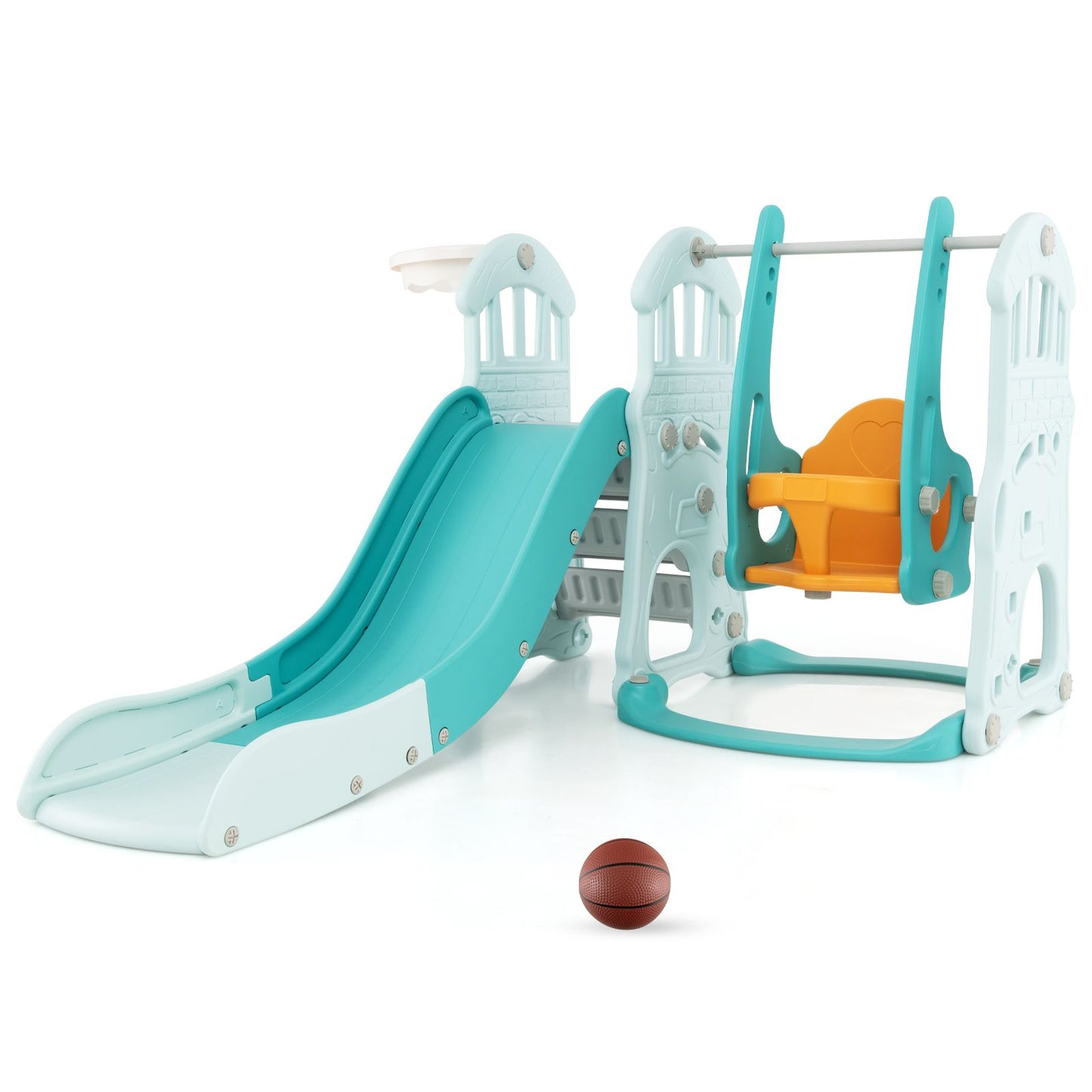 4-in-1 Toddler Slide and Swing Set with Extended Foldable Slide