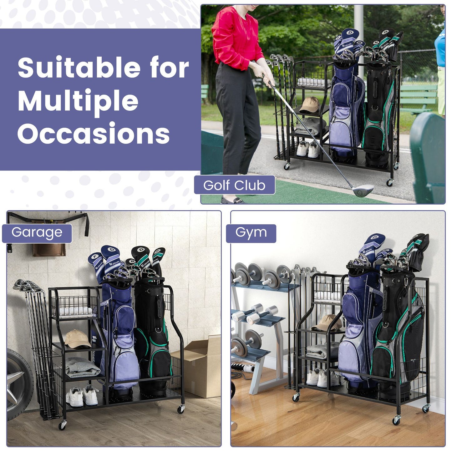 5-in-1 Golf Bag Storage Organizer with Integrated Storage Basket