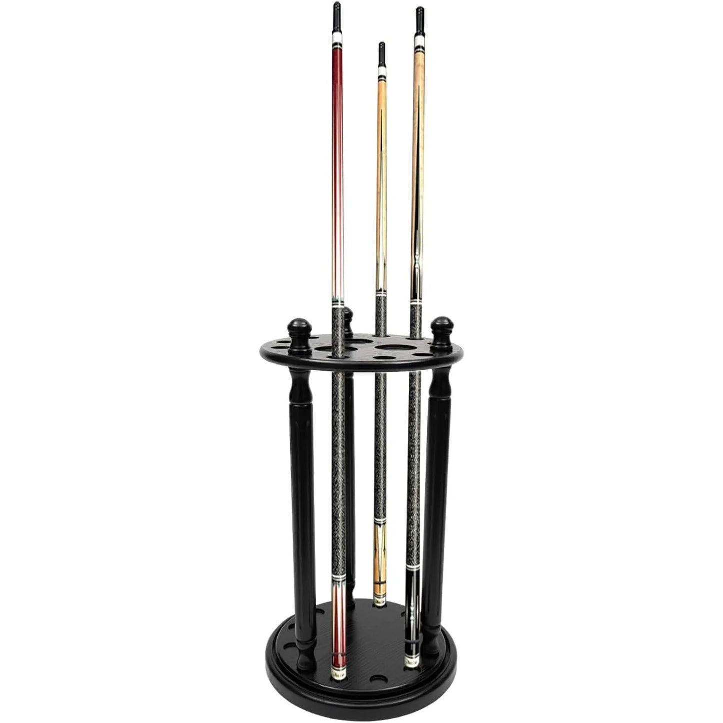 Wood Billiard Cue Rack 9 Pool Cue Holder Revolving Billiard Stick Cue Rack Pool Cue Holder Floor Stand (Black)