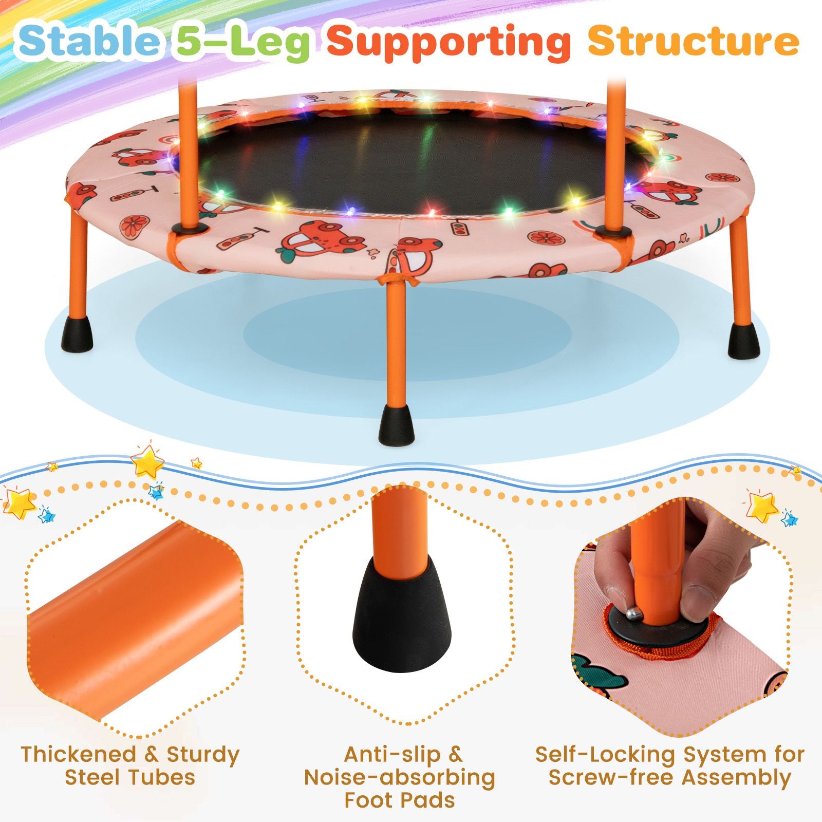 Children's Mini Trampoline with LED Lights and Safety Handle
