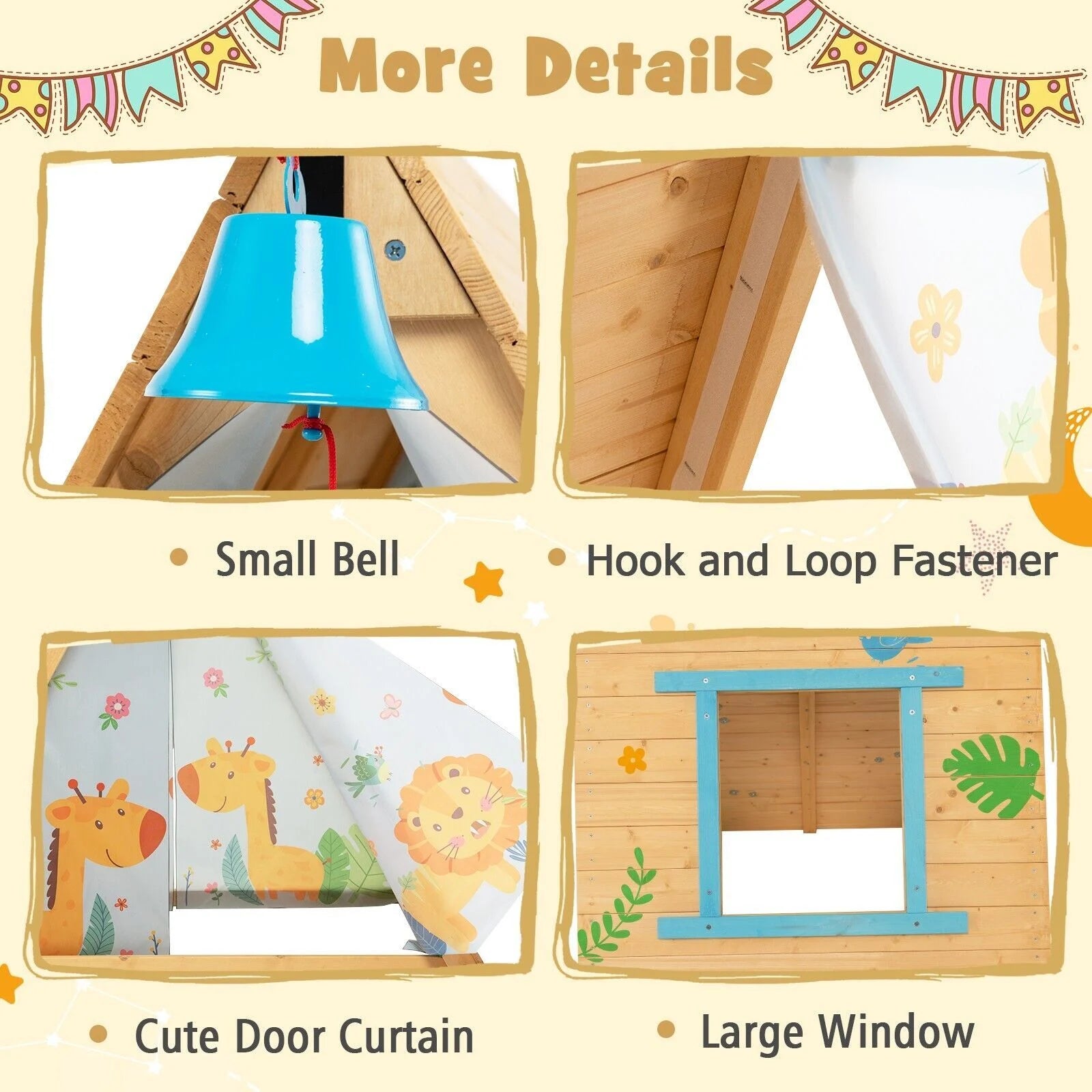 2-in-1 Wooden Kids Climbing Playhouse with Bell, Window & Curtains | Indoor & Outdoor Play Tent for Ages 3-8