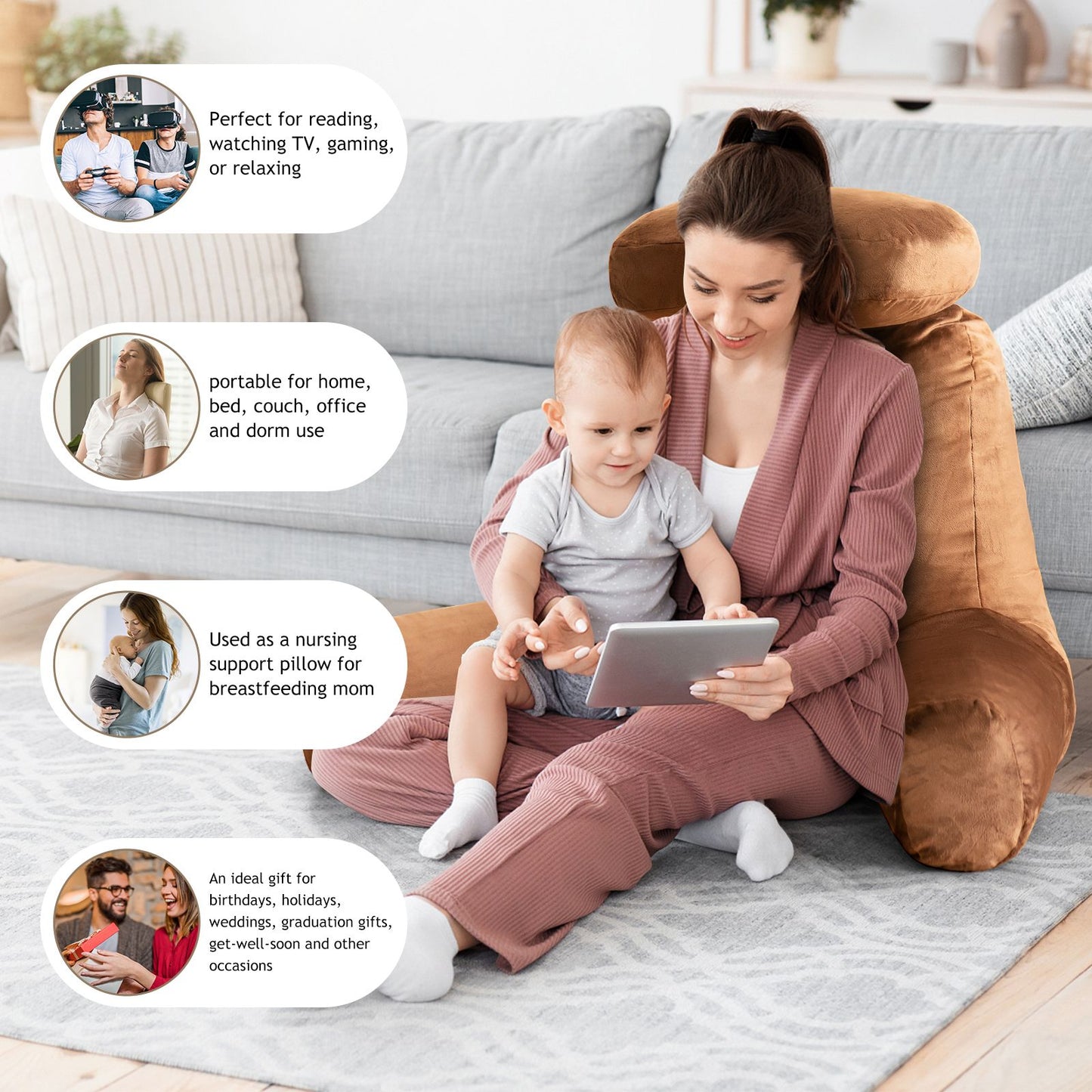 Extra Large Reading Pillow with Removable Neck Support