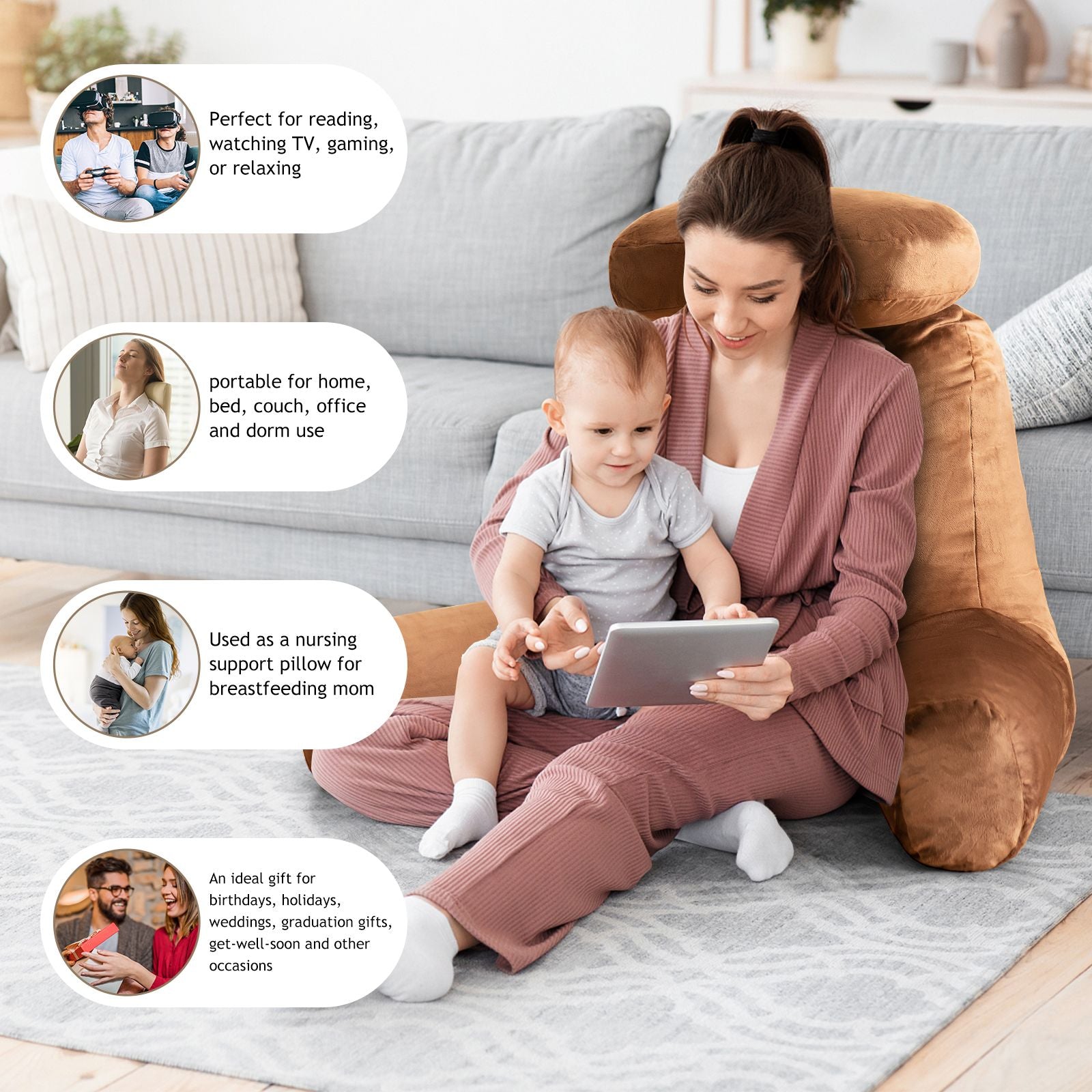 Extra Large Reading Pillow with Removable Neck Support