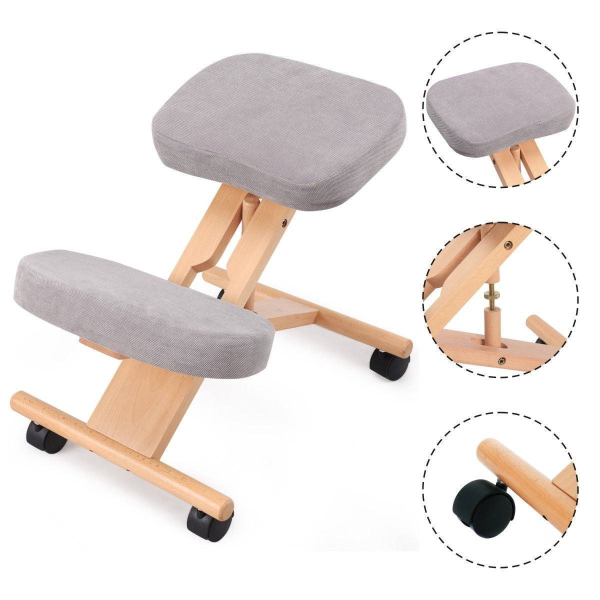 Adjustable Wood Posture Stool for Enhanced Comfort in Gaming and Computer Work