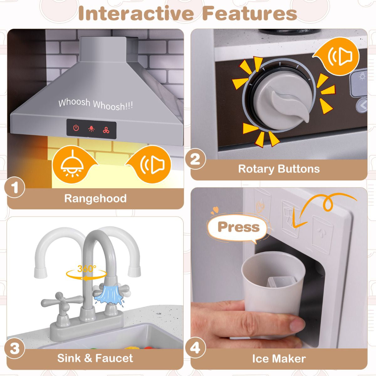 Deluxe Kids Wooden Kitchen Playset with Realistic Lights, Sounds & Ice Maker | Modern Pretend Cooking Station for Ages 3+