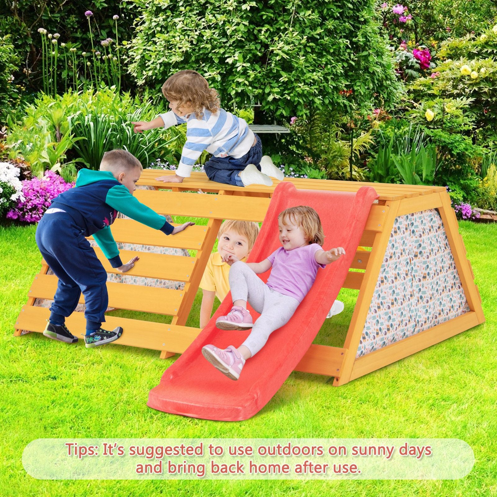 5-in-1 Wooden Jungle Gym with Slide, Climbing Wall & Rope Ladder | Indoor & Outdoor Montessori Playset for Kids Ages 3–8