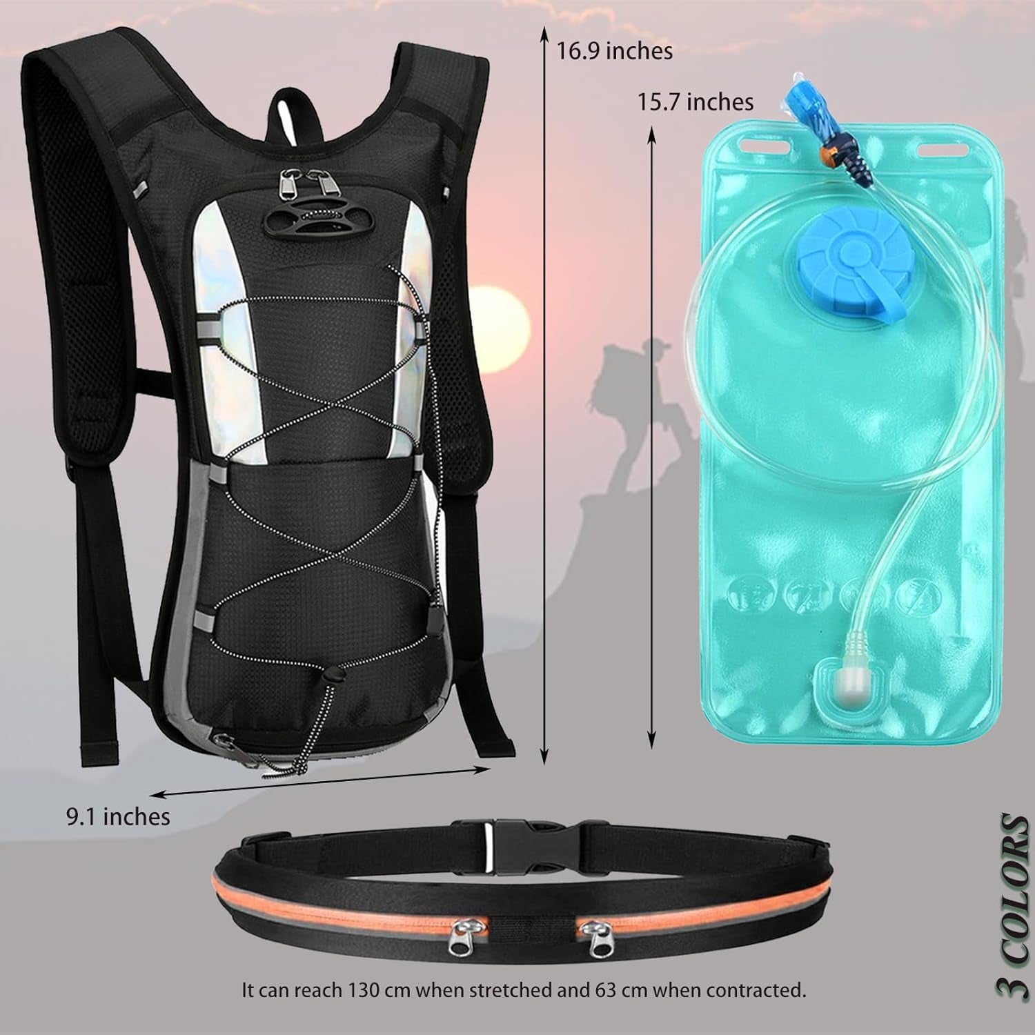 Hydration Backpack with 2L Water Bladder & Running Belt | Lightweight Waterproof Daypack for Cycling, Hiking & Outdoor Sports