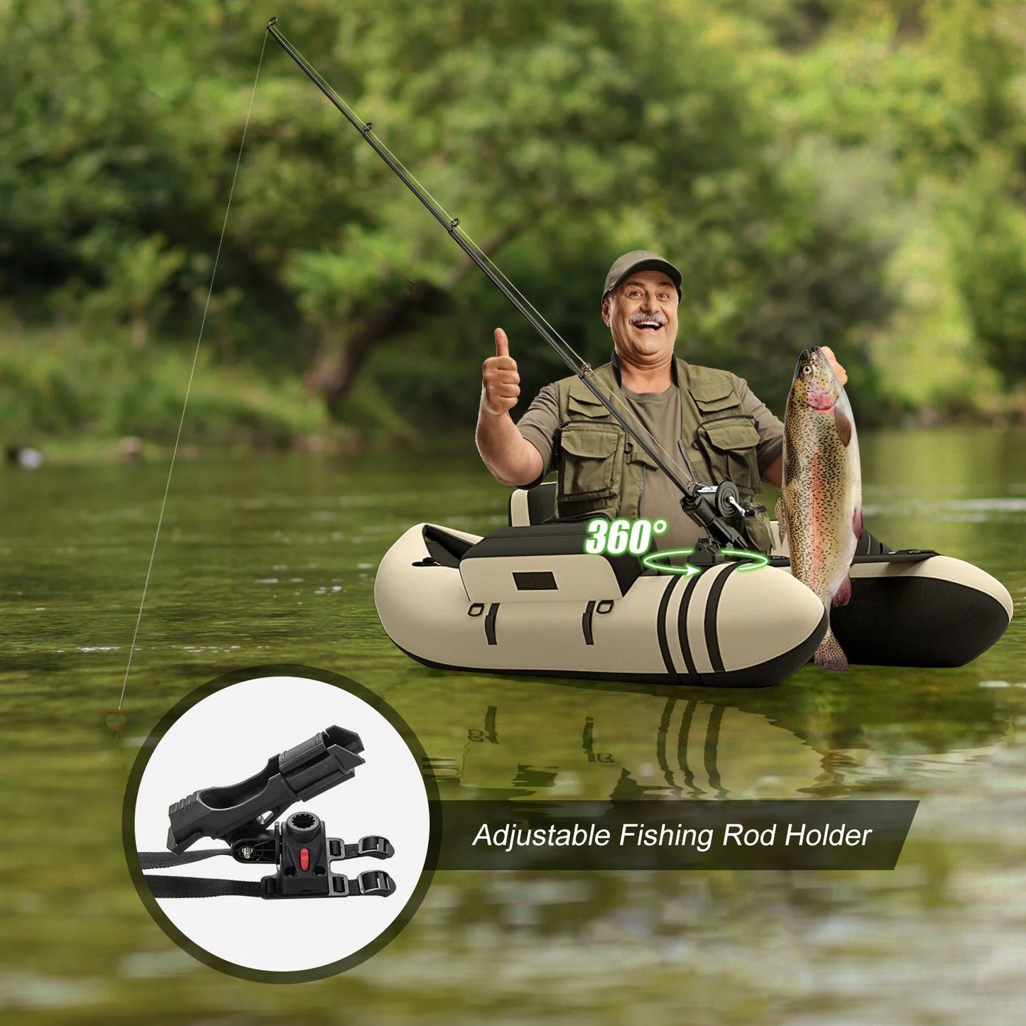 Inflatable Fishing Float Tube with Pump, Paddle, and Storage Compartments
