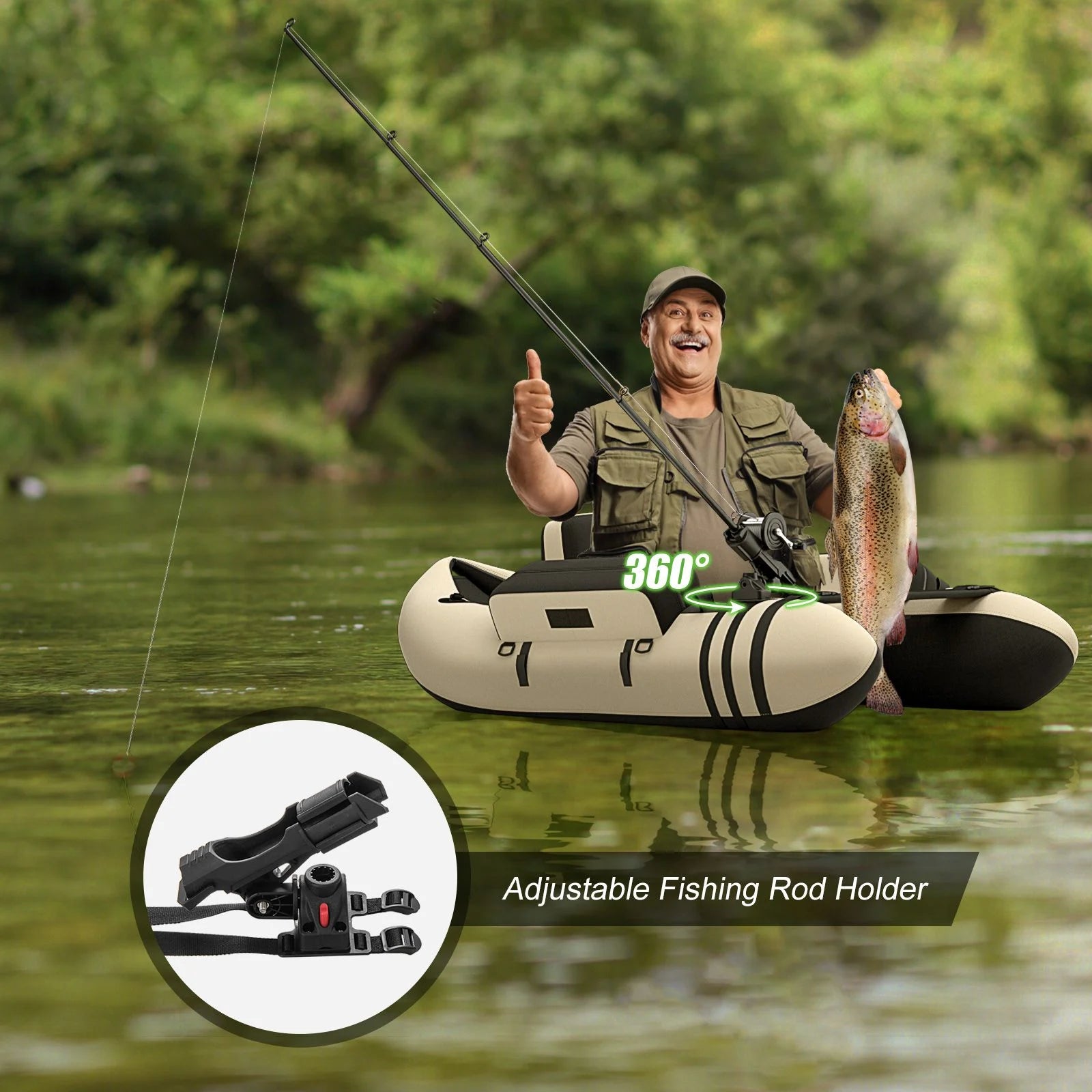 Inflatable Fishing Float Tube with Pump, Paddle, and Storage Compartments