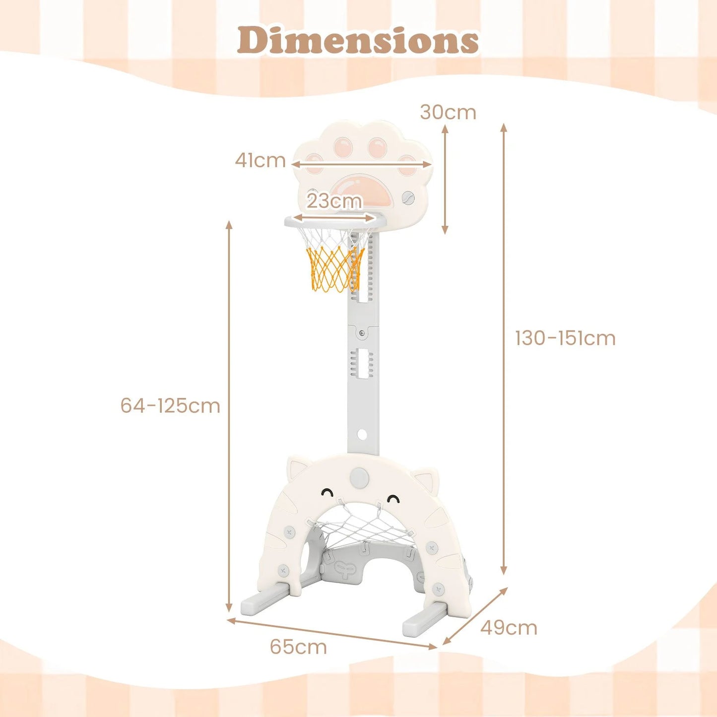 Adjustable 3-in-1 Kids Sports Center with Basketball Hoop and Soccer Game
