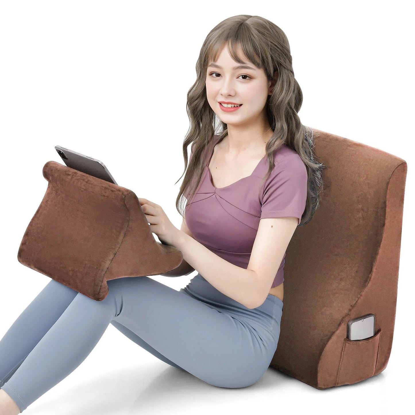 Wedge Pillow Set with Integrated Tablet Stand and Side Pockets