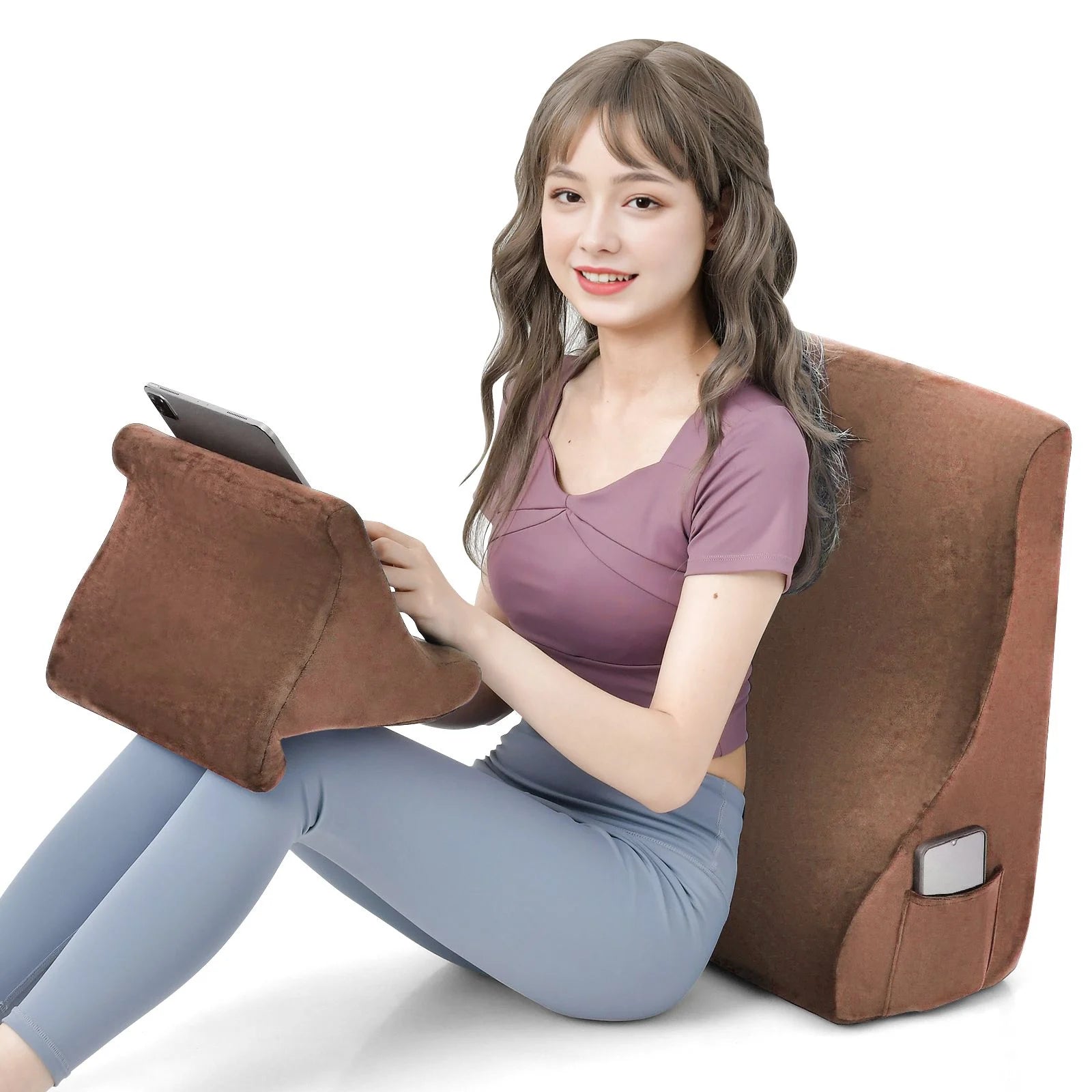 Wedge Pillow Set with Integrated Tablet Stand and Side Pockets