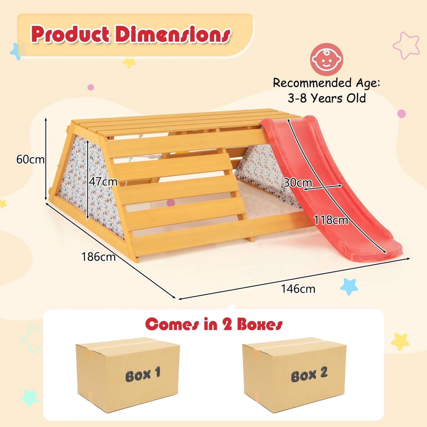 5-in-1 Wooden Jungle Gym with Slide, Climbing Wall & Rope Ladder | Indoor & Outdoor Montessori Playset for Kids Ages 3–8