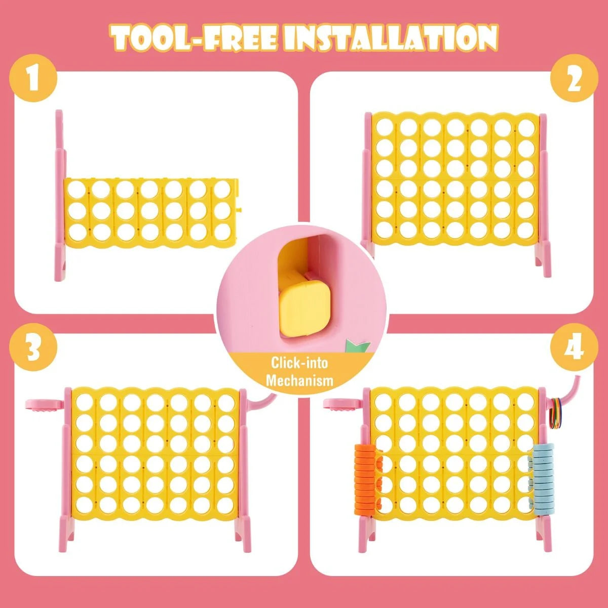 Upgraded 4-To-Score Game Set with Basketball Hoop & Toss Rings – Fun Family Game for Kids & Adults