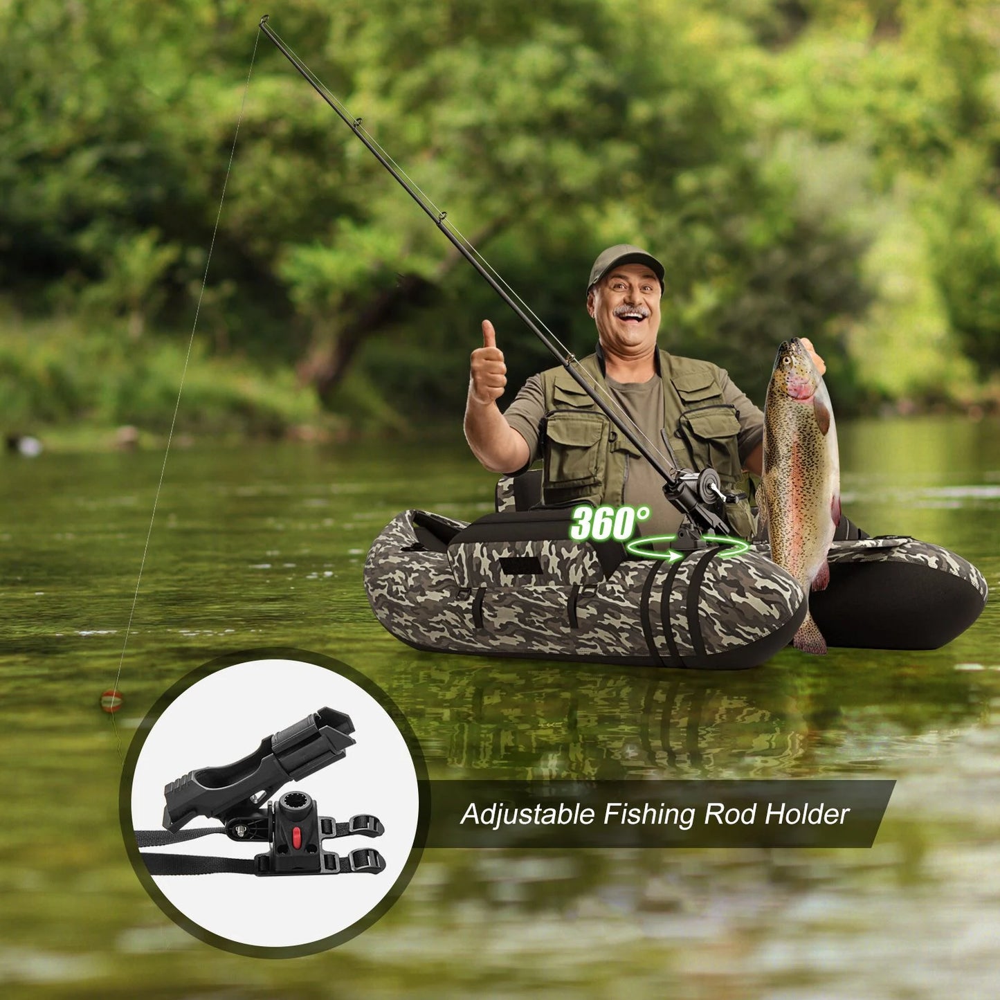 Inflatable Fishing Float Tube with Pump, Paddle, and Storage Compartments