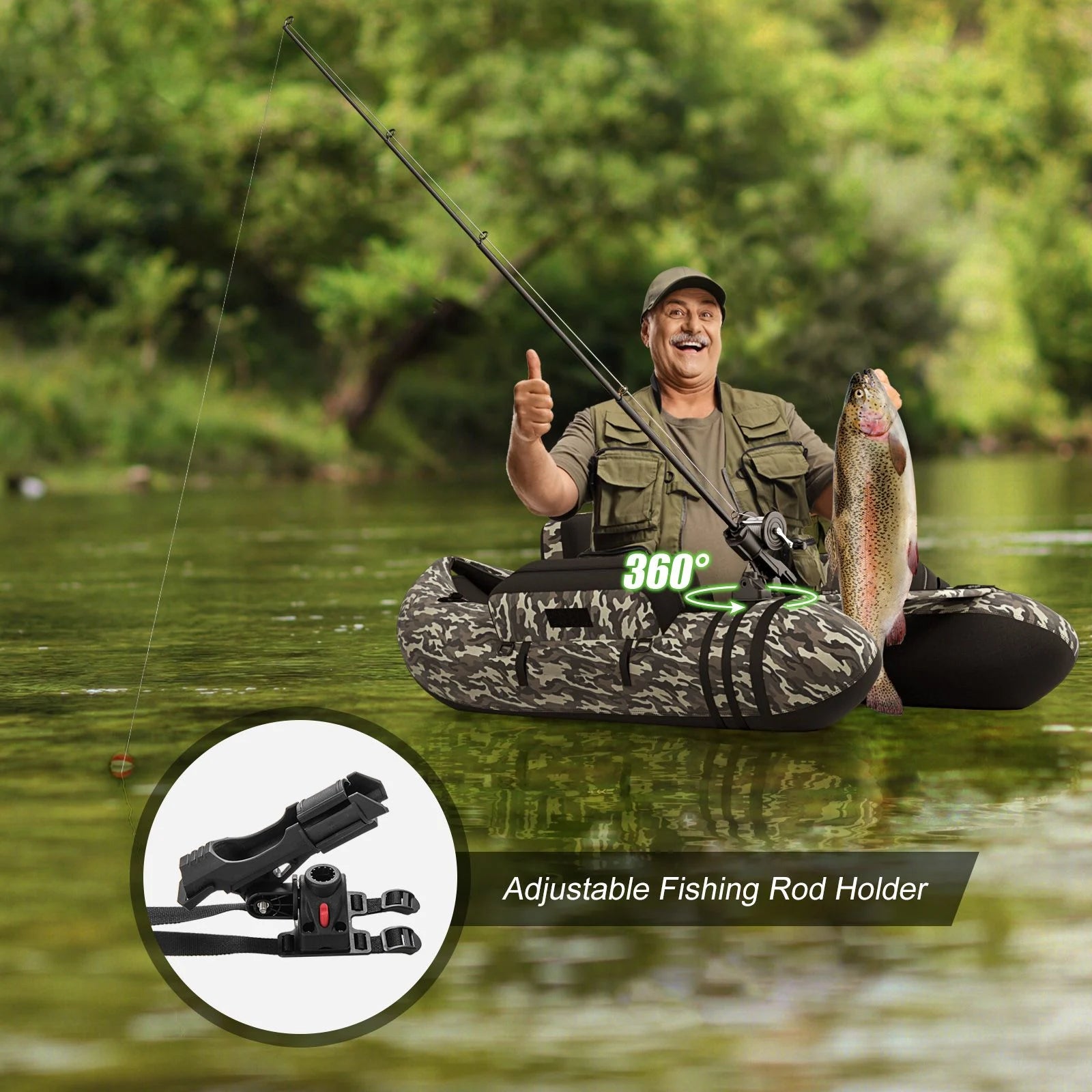Inflatable Fishing Float Tube with Pump, Paddle, and Storage Compartments