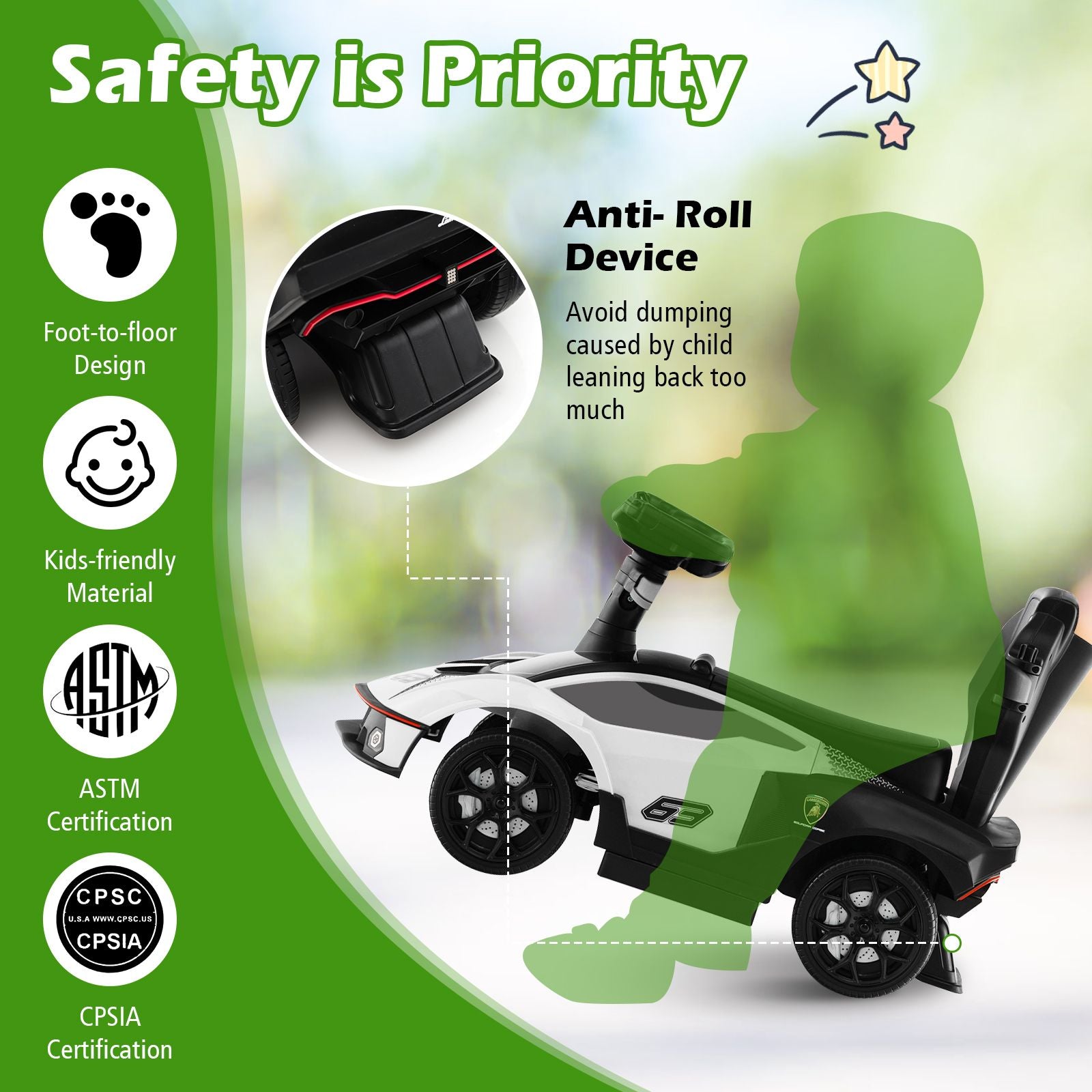 Licensed Lamborghini Ride-On Car for Kids with Push Handle