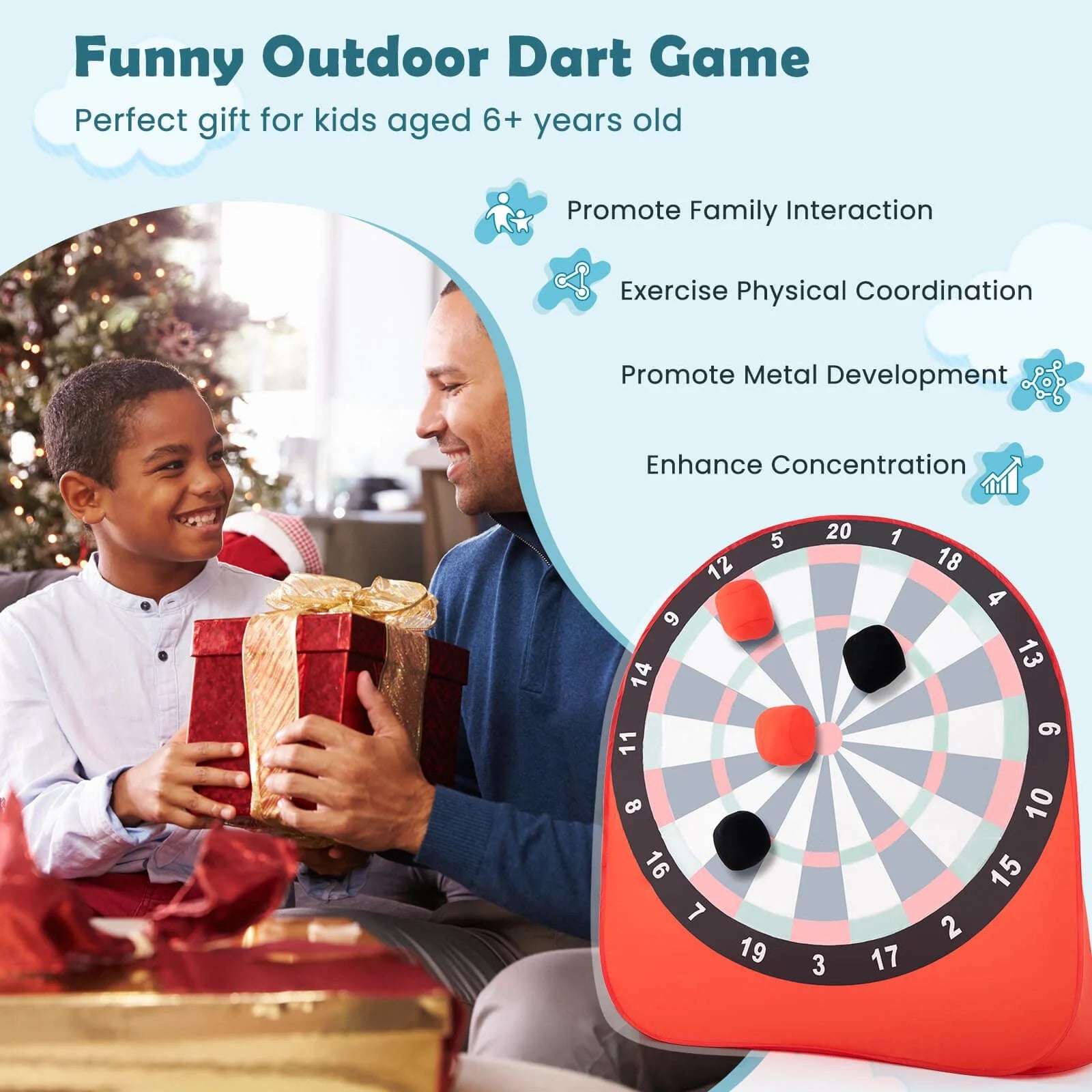 Large Portable Dart Board for Children with 4 Kick Balls - Foldable Design