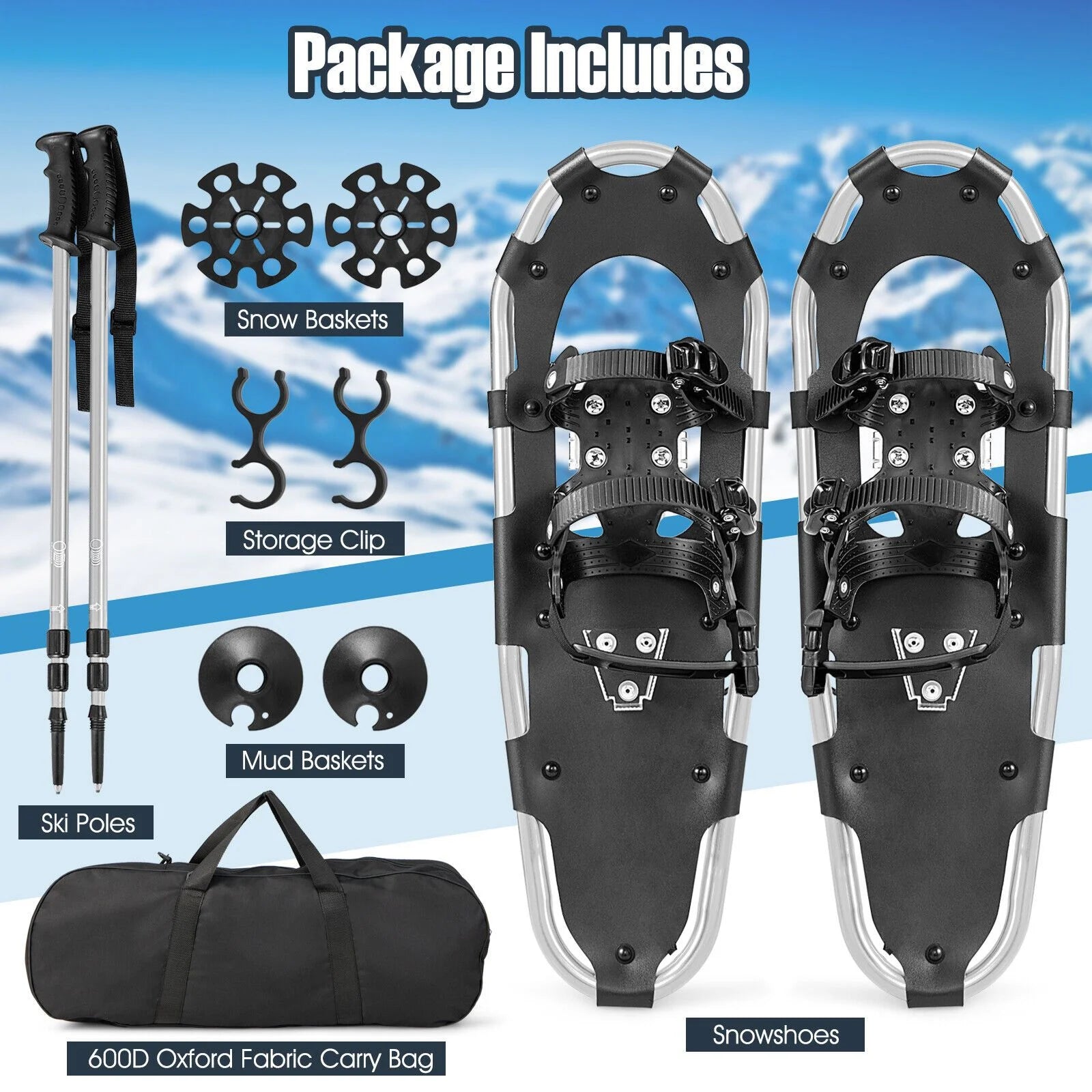 4-In-1 Lightweight Terrain Snowshoes for Adults Youth Kids