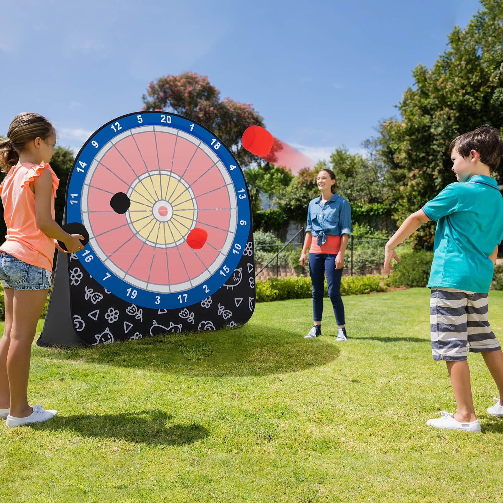 Large Portable Dart Board for Children with 4 Kick Balls - Foldable Design
