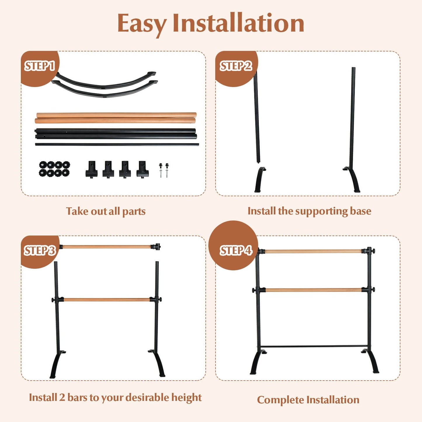 4 Feet Freestanding Ballet Barre with Height Adjustable