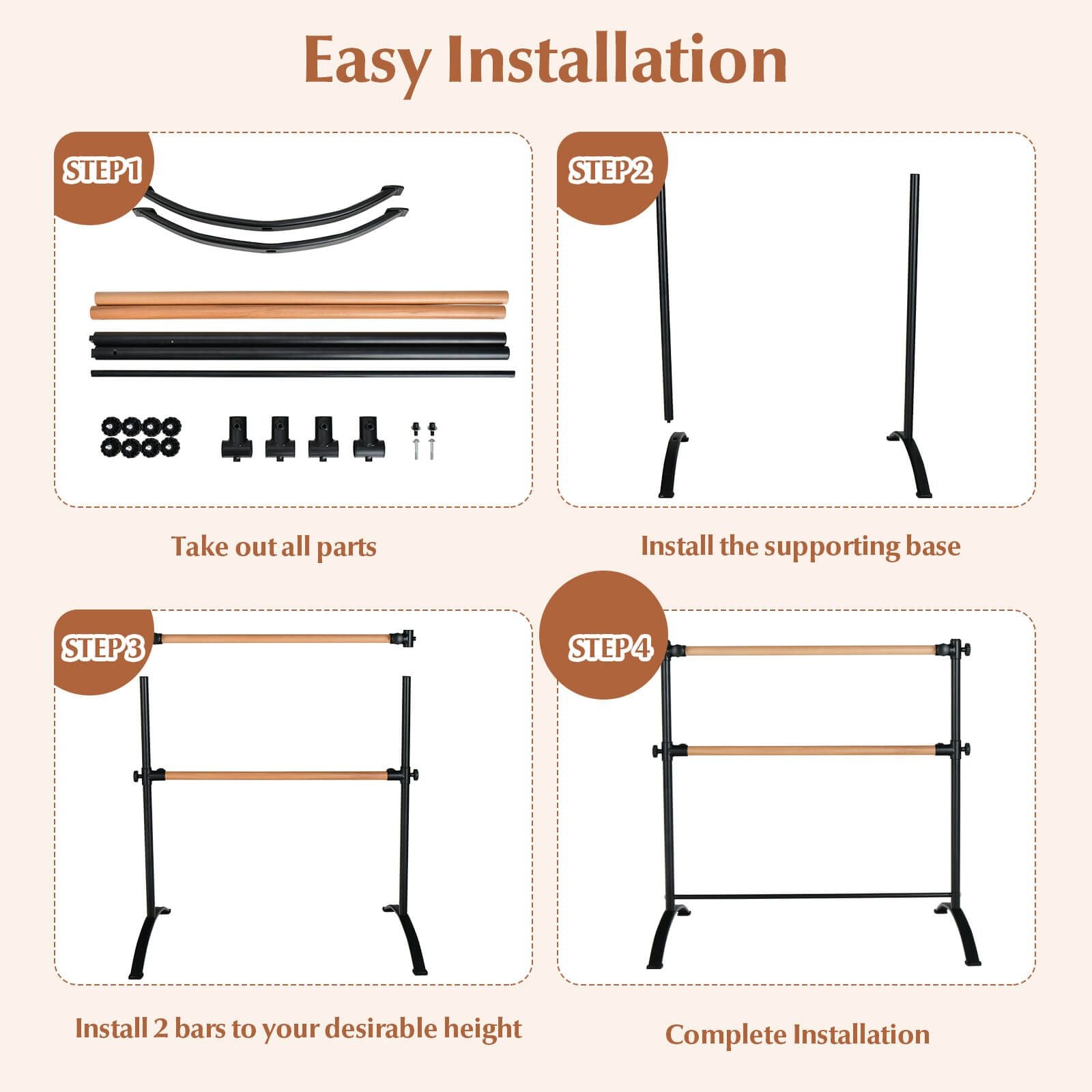 4 Feet Freestanding Ballet Barre with Height Adjustable