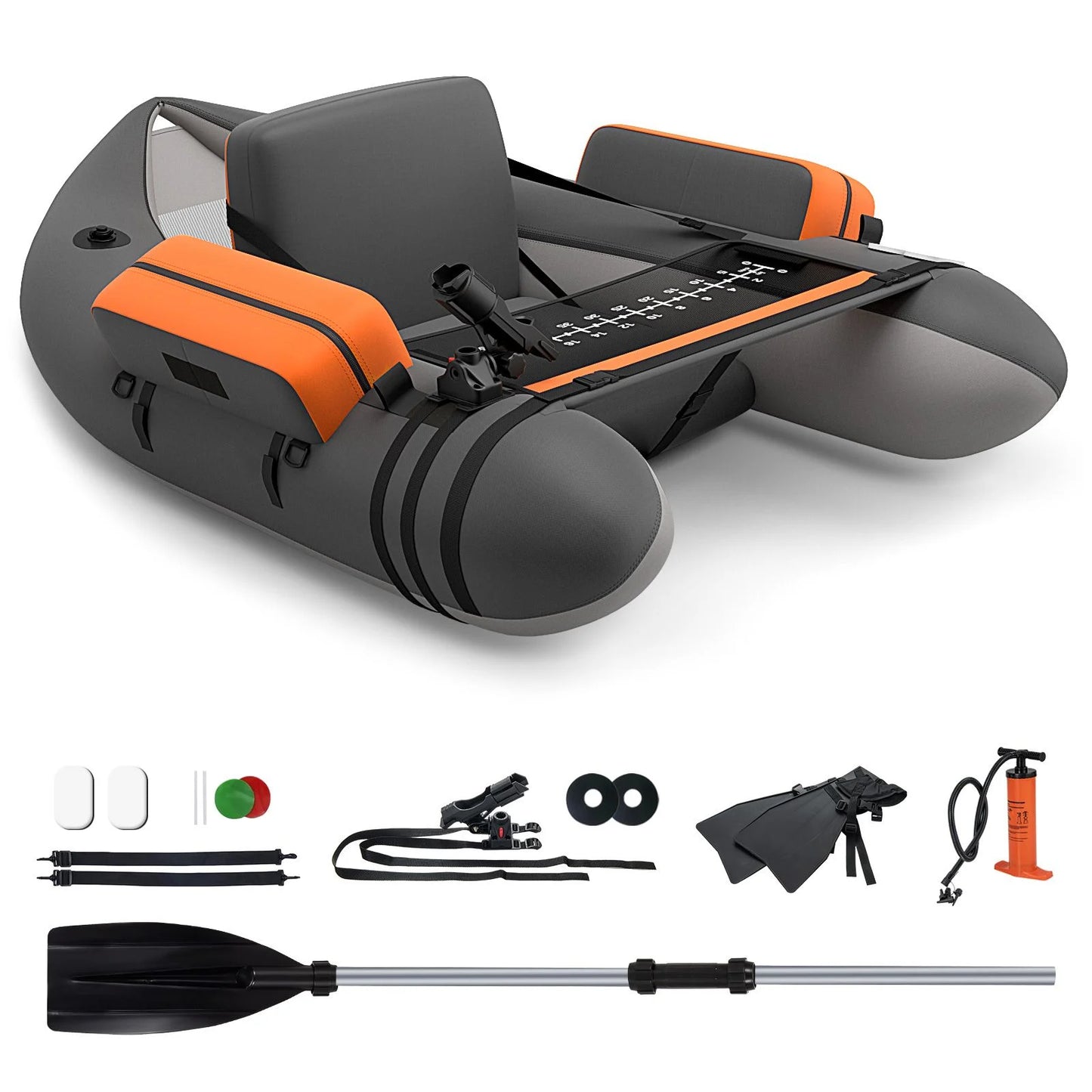 Inflatable Fishing Float Tube with Pump, Paddle, and Storage Compartments