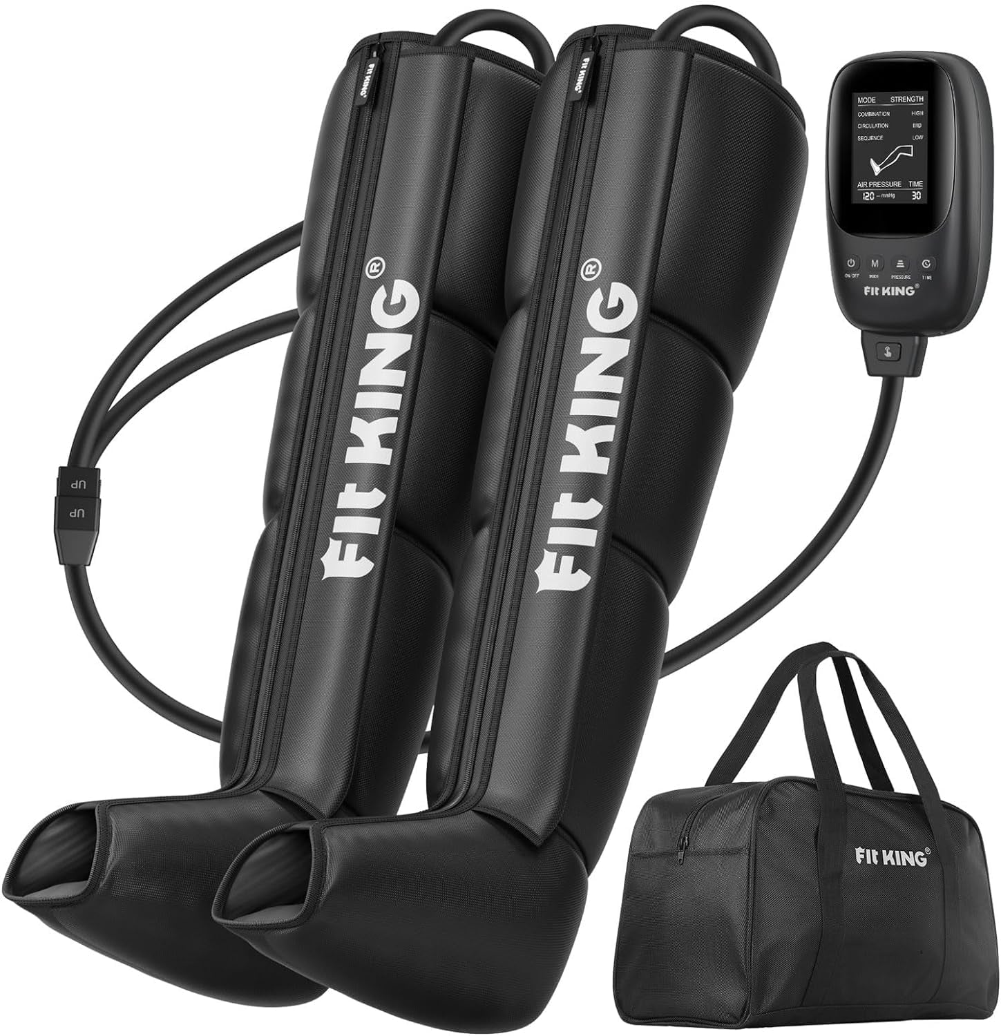 FIT KING Leg Recovery Boots | Compression Massage Machine for Pain Relief, Circulation & Muscle Recovery (Available in S / M / L)| Foot, Calf & Thigh Air Compression Massager with LCD Display