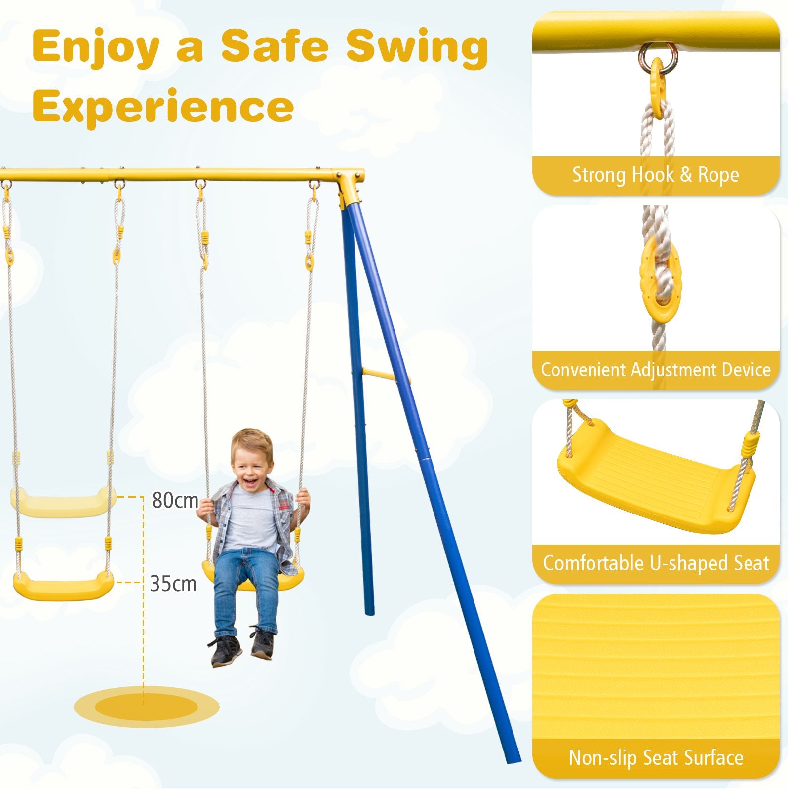 Heavy-Duty Kids Outdoor Swing & Glider Playset – 4-Seat Metal Frame Swing Set for Children Aged 3–12 | Adjustable Swings, Double Glider, Ground Stakes Included